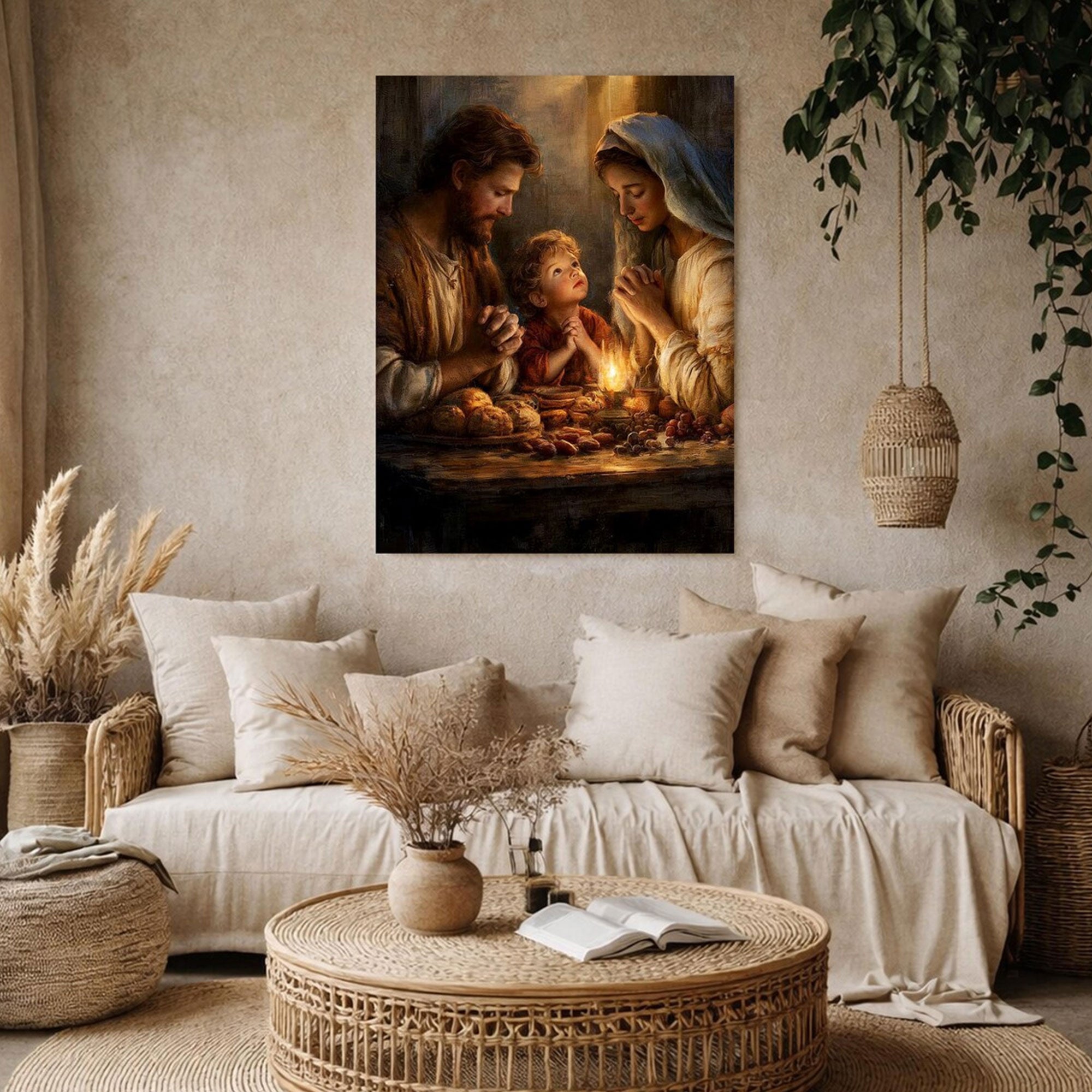 Holy Family Prayer Canvas Art Christian Faith Wall Decor Catholic Religious Home Decoration