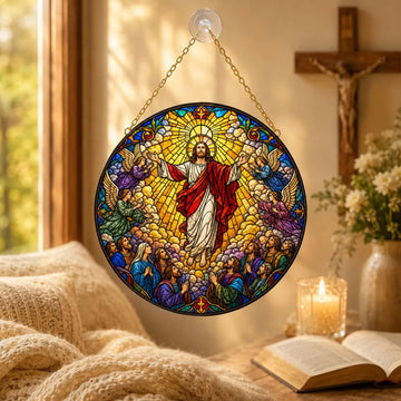 Jesus Ascension Stained Glass Ornament, Christian Window Suncatcher, Religious Faith Gift