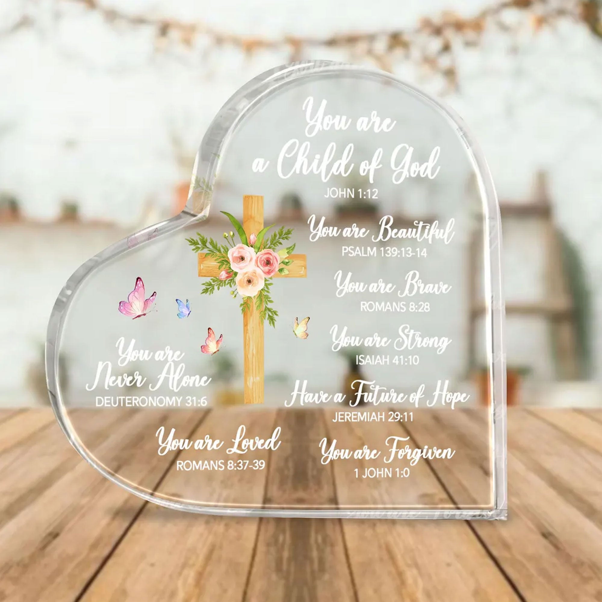 You Are a Child of God Heart Acrylic Plaque, Christian Scripture Gift, 2D Flat Faith Table Decor