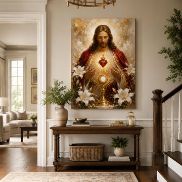 Sacred Heart of Jesus Eucharist Canvas Print Catholic Wall Art Holy Communion Faith Home Decor