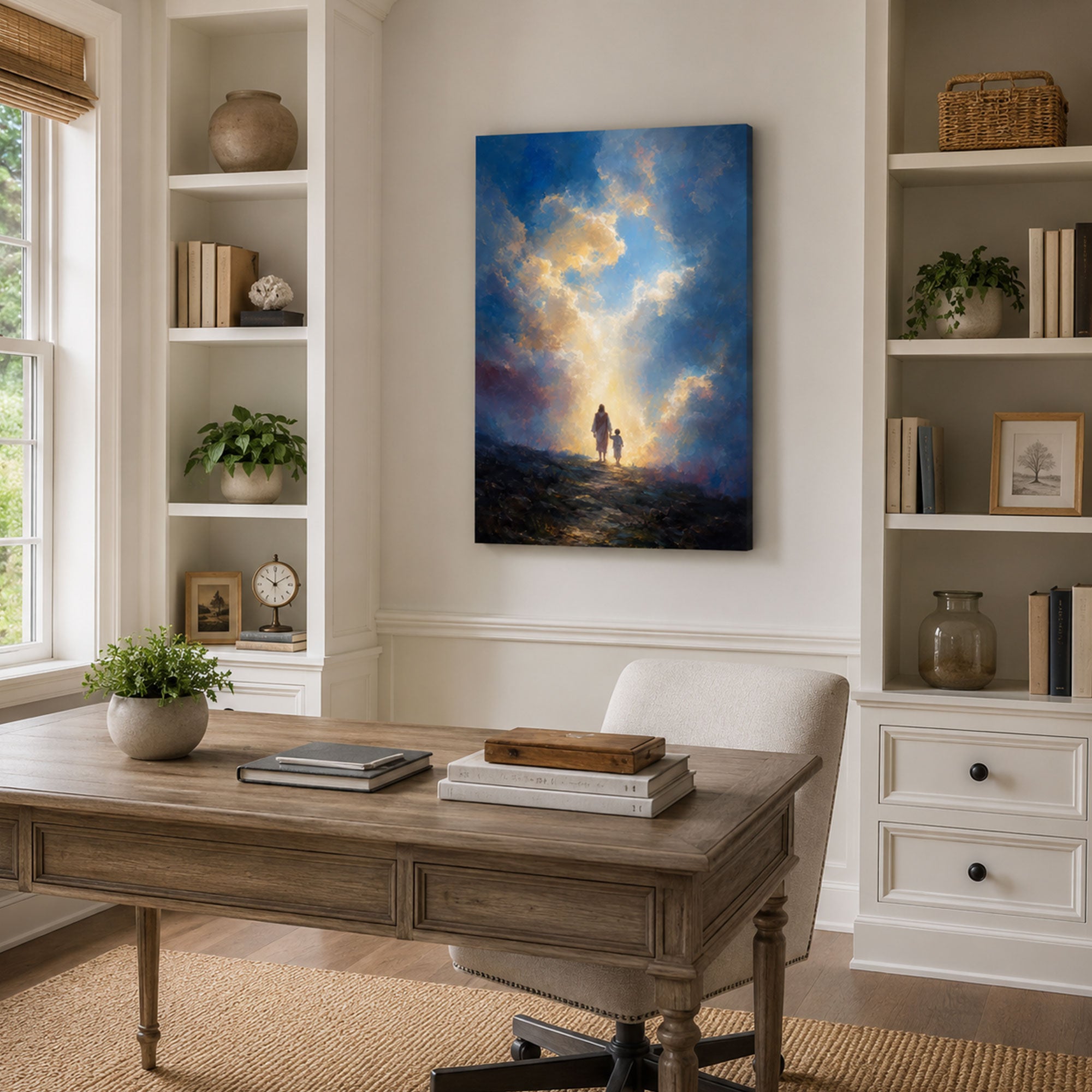 Jesus Leading a Child Toward the Light Canvas Print, Christian Home Decor