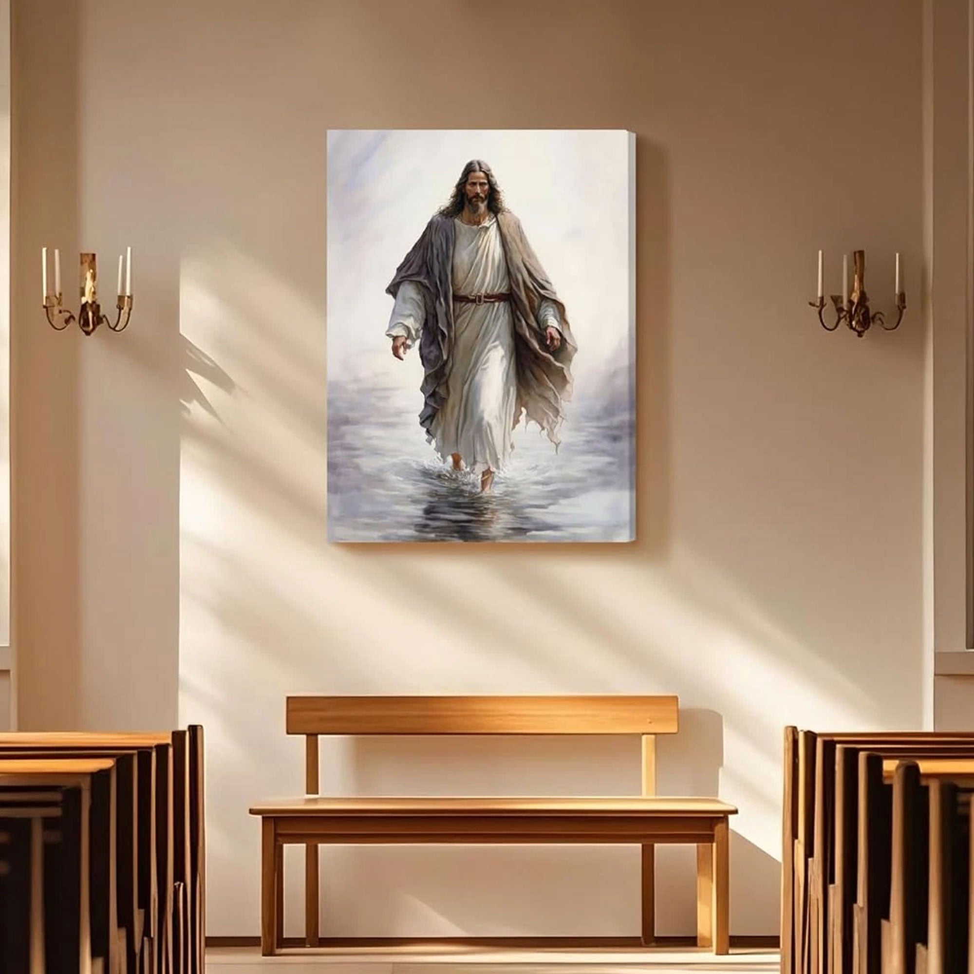 Framed Jesus Walking on Water Canvas Print, Jesus Christ Wall Art, Christian Faith Home Decor, Religious Gift