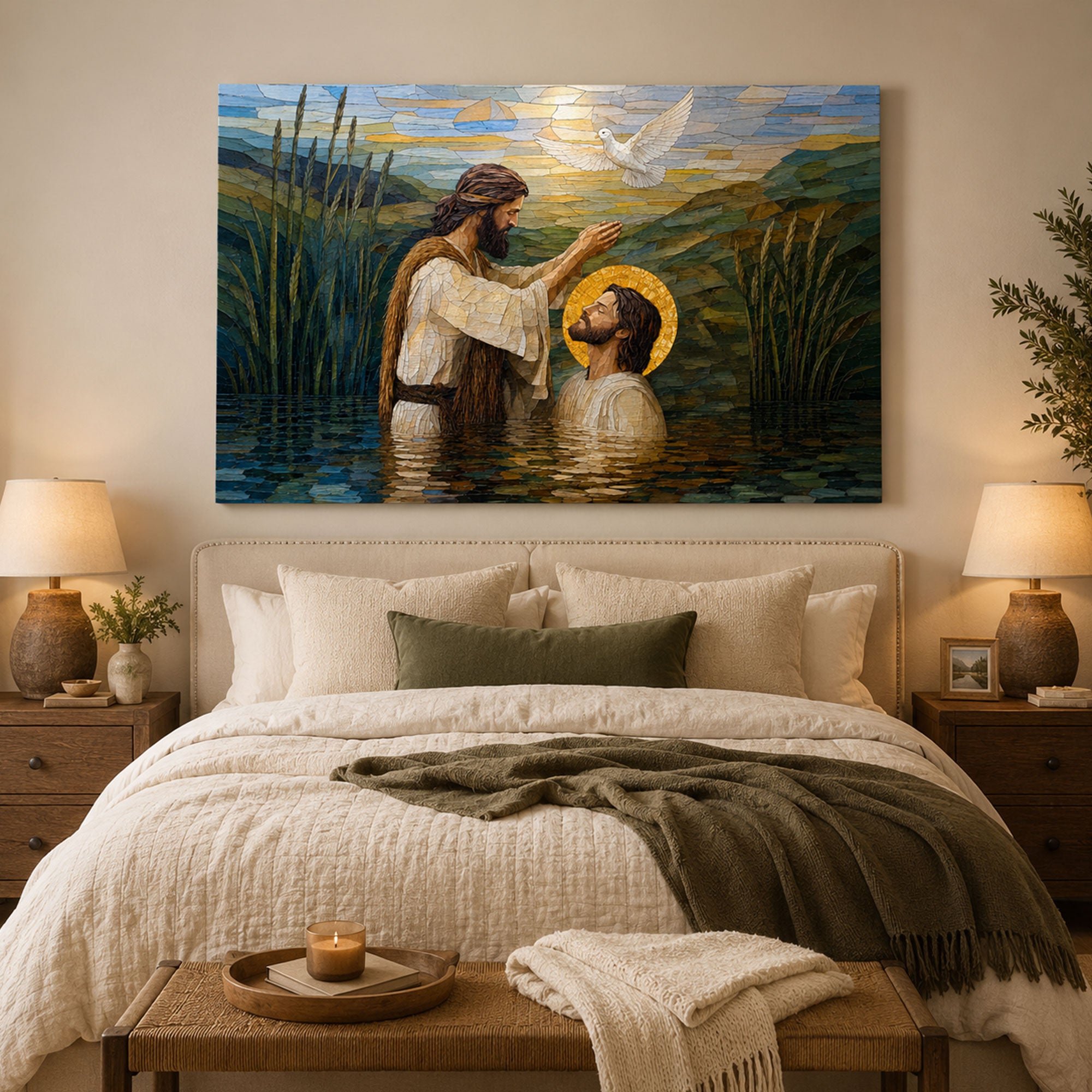 Baptism of Jesus Canvas Print, Catholic Christian Wall Art, Faith Home Decor Gift