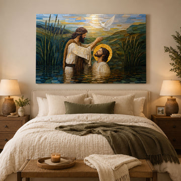 Baptism of Jesus Canvas Print, Catholic Christian Wall Art, Faith Home Decor Gift