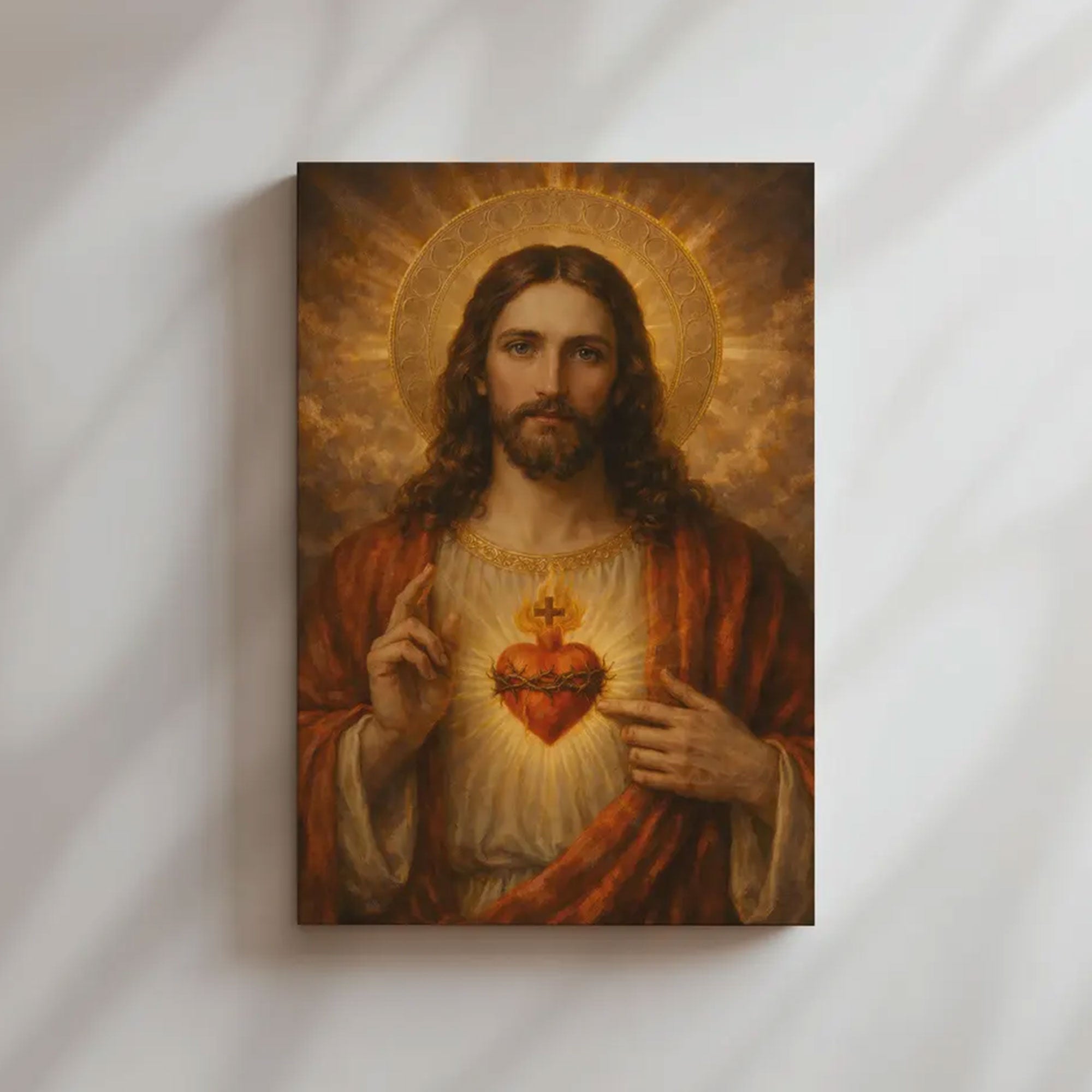 Jesus Sacred Heart Canvas Wall Art, Christian Religious Decor, Catholic Faith Home Decoration