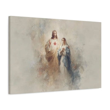 Sacred Heart and Virgin Mary Canvas Print, Modern Christian Wall Art, Catholic Home Decor, Religious Gift
