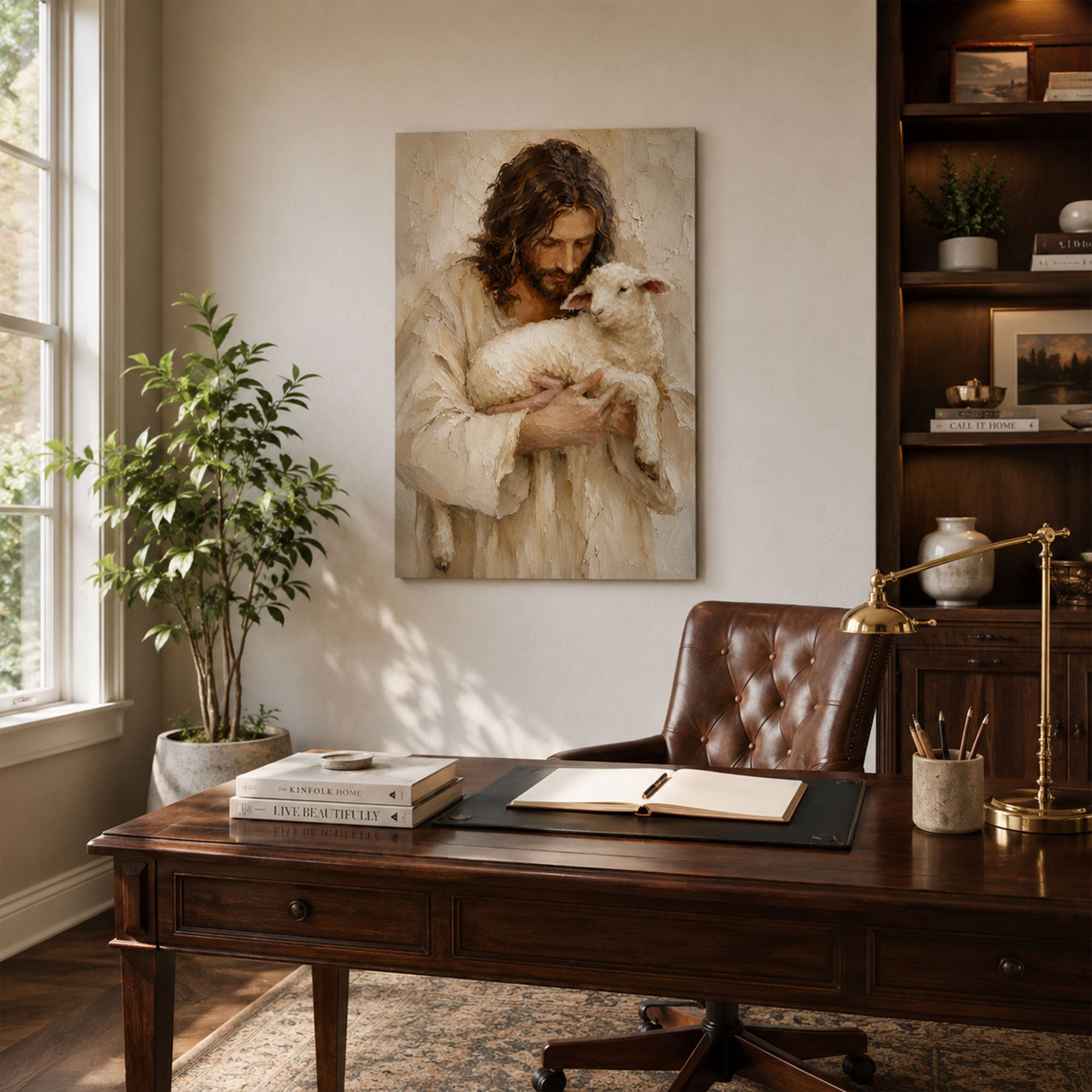 Jesus the Good Shepherd Holding a Lamb Canvas Print, Christian Home Decor