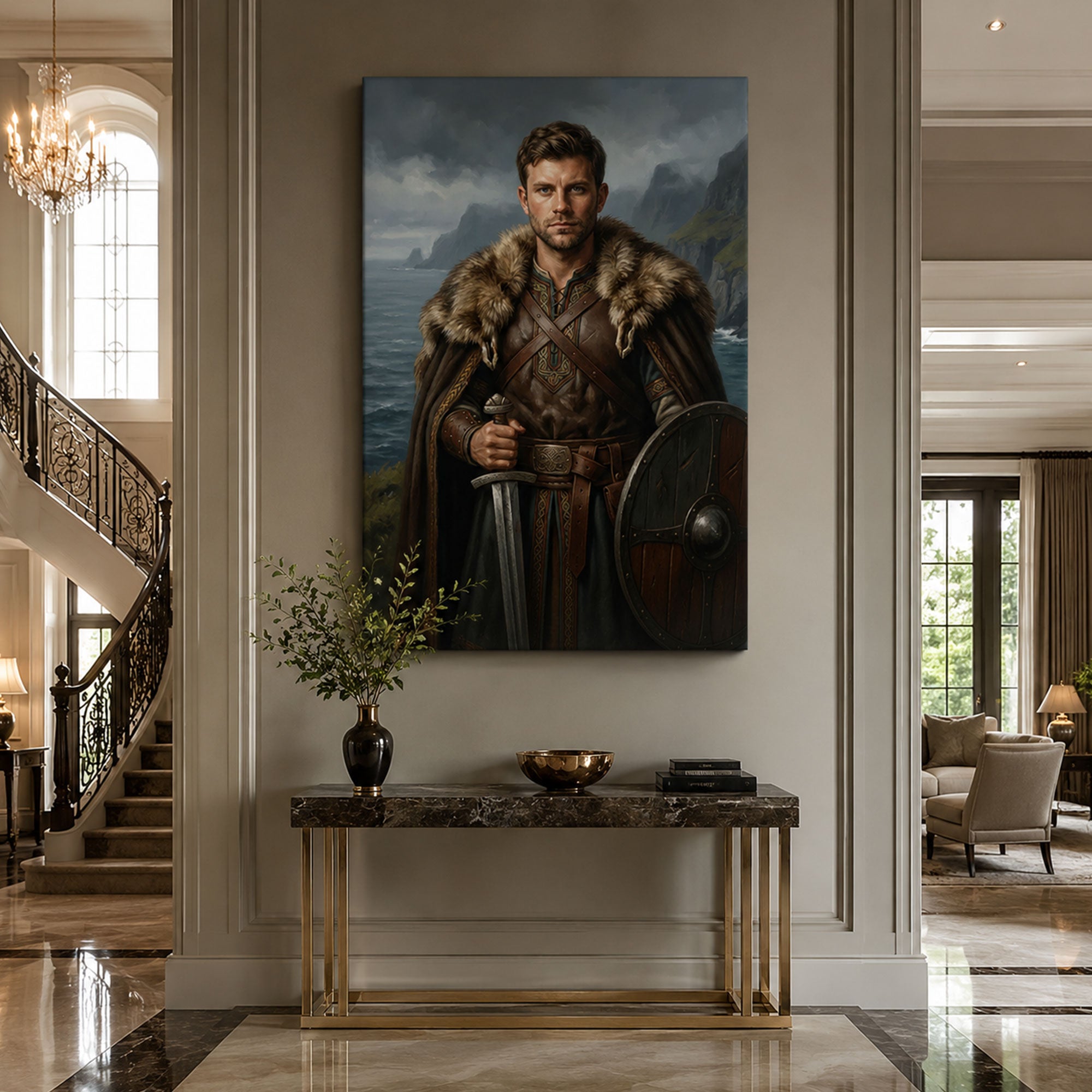 Custom Viking Portrait Canvas For Dad, Personalized Father’s Day Wall Art, Epic Gift For Him