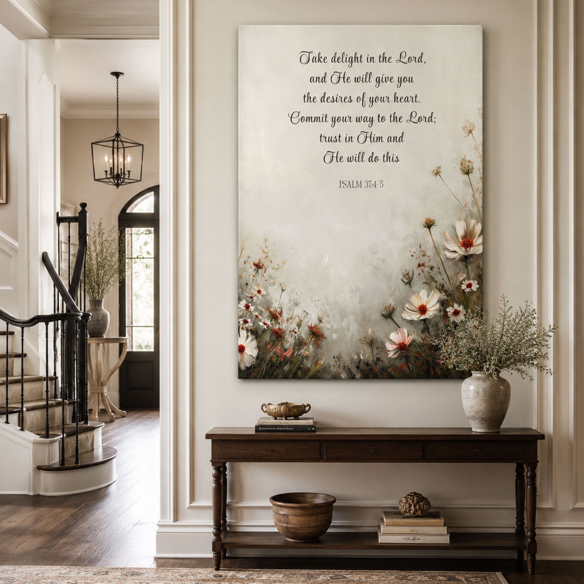 Take Delight in the Lord Canvas Print, Psalm 37:4-5 Bible Verse Wall Art, Christian Faith Home Decor Gift
