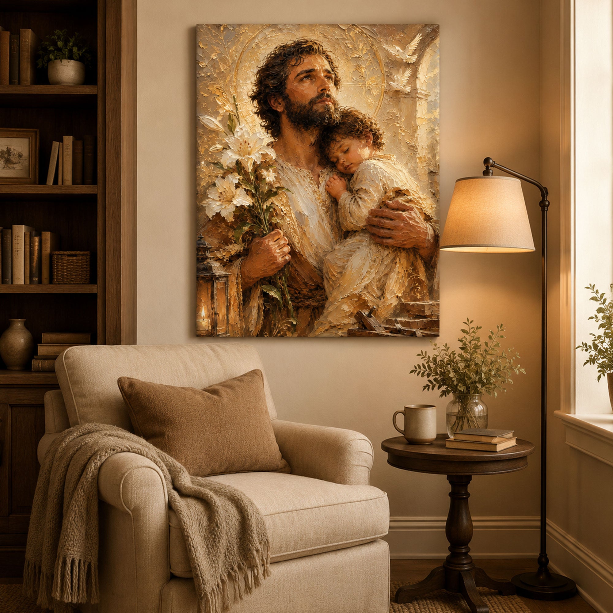 Saint Joseph and Baby Jesus Canvas Print, Catholic Wall Art, Christian Home Decor