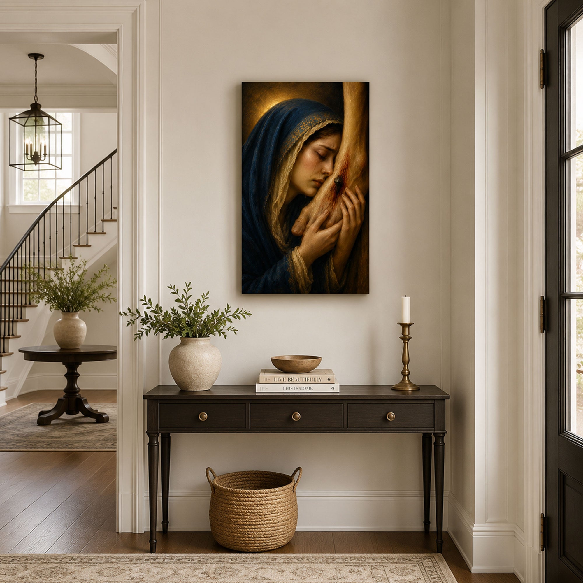 Our Lady of Sorrows at the Cross Canvas Print, Catholic Home Decor