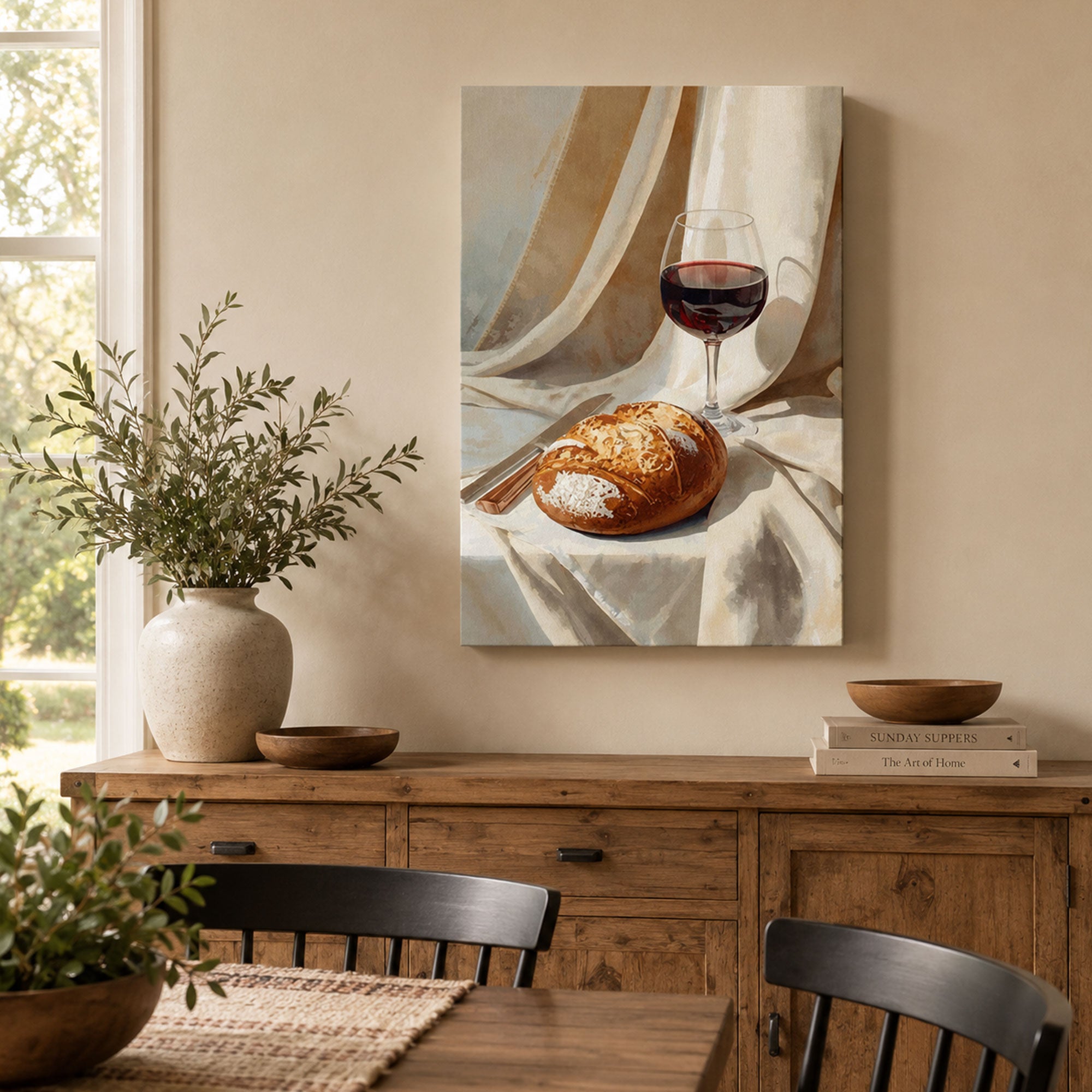 Bread and Wine Communion Canvas Art, Christian Still Life Wall Art, Sacred Eucharist Faith Decor