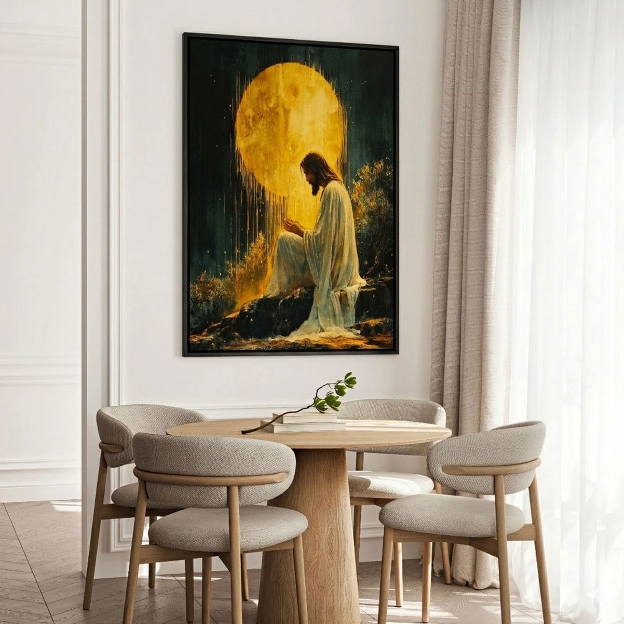 Jesus in the Garden of Gethsemane Canvas Print, Praying Christ Wall Art, Divine Light Christian Decor,