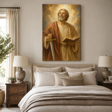 Saint Paul with Book and Sword Canvas Print, Catholic Apostle Wall Art, Faith Home Decor Gift