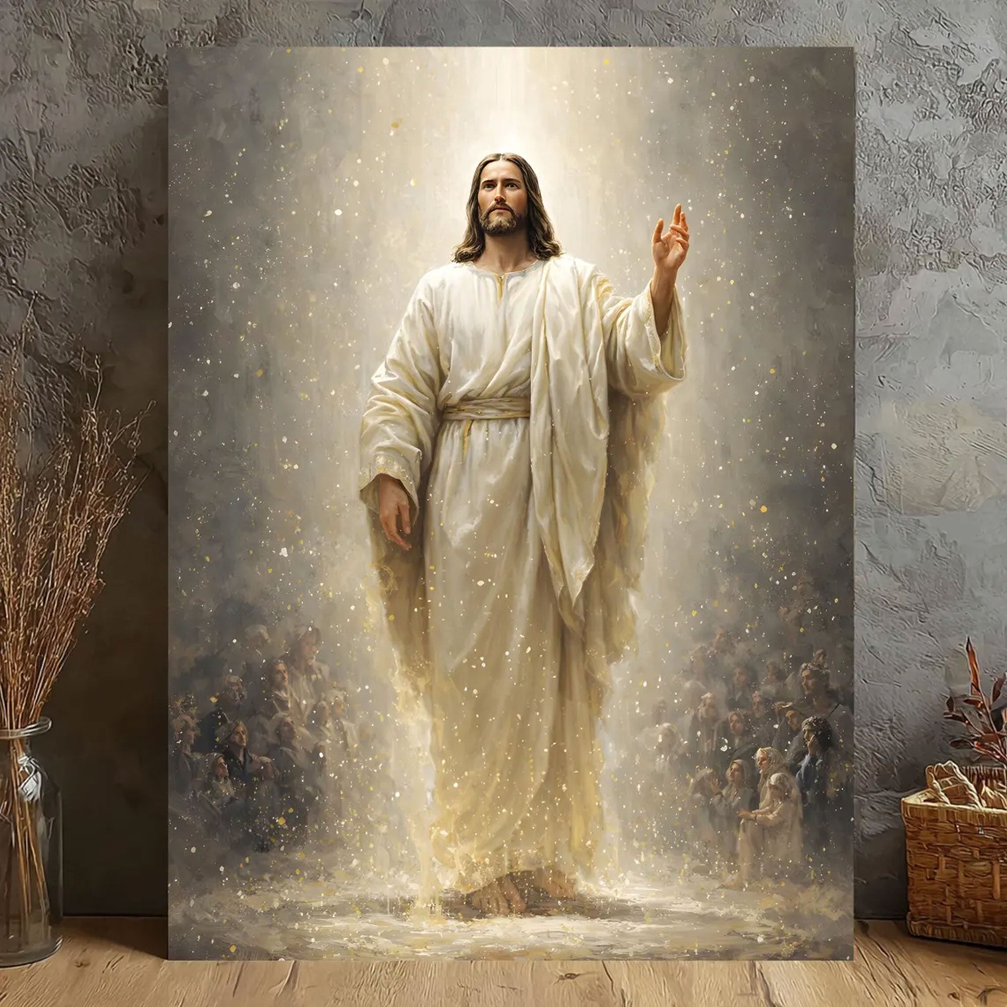 Jesus Ascension Canvas Print, Heavenly Light Christian Wall Art, Glory Faith Home Decor