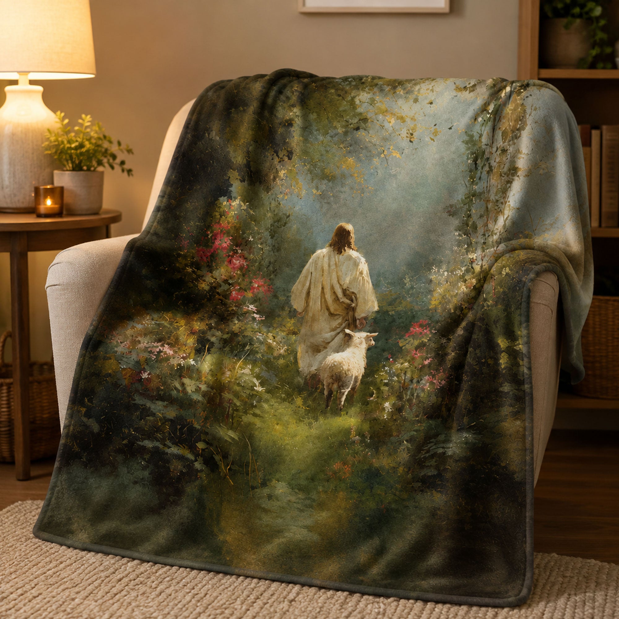 Jesus Good Shepherd Fleece Blanket, Christian Lamb Throw, Faith Gift for Believers