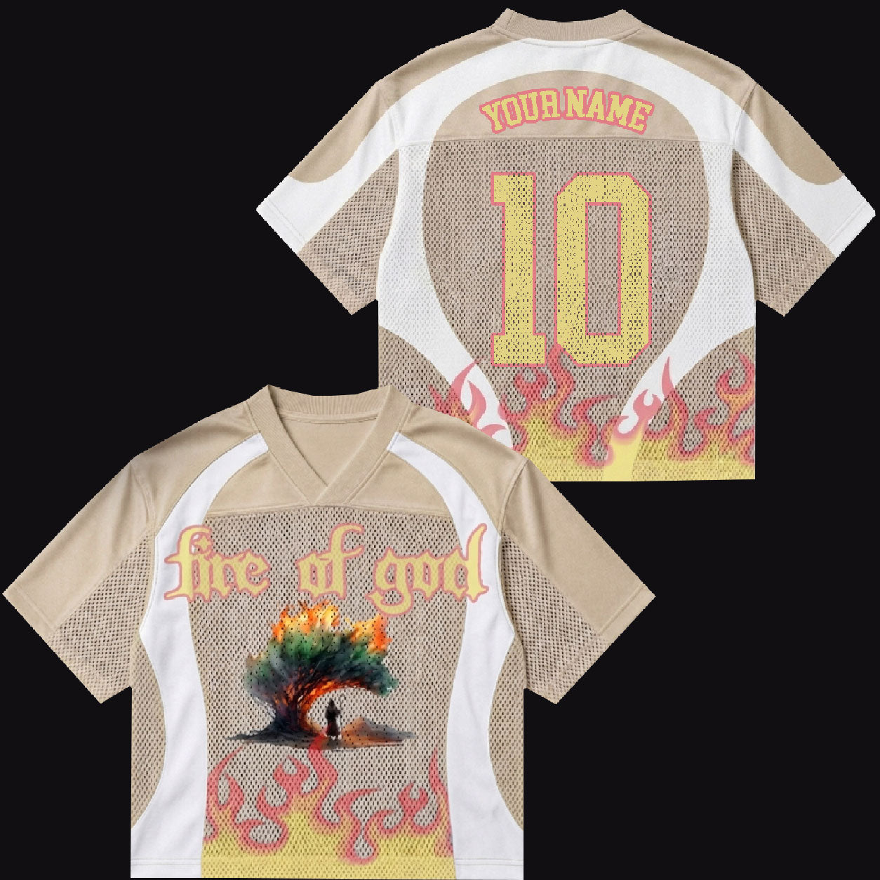 Personalized Fire of God Mesh Jersey, Custom Name and Number Christian Apparel