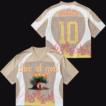 Personalized Fire of God Mesh Jersey, Custom Name and Number Christian Apparel