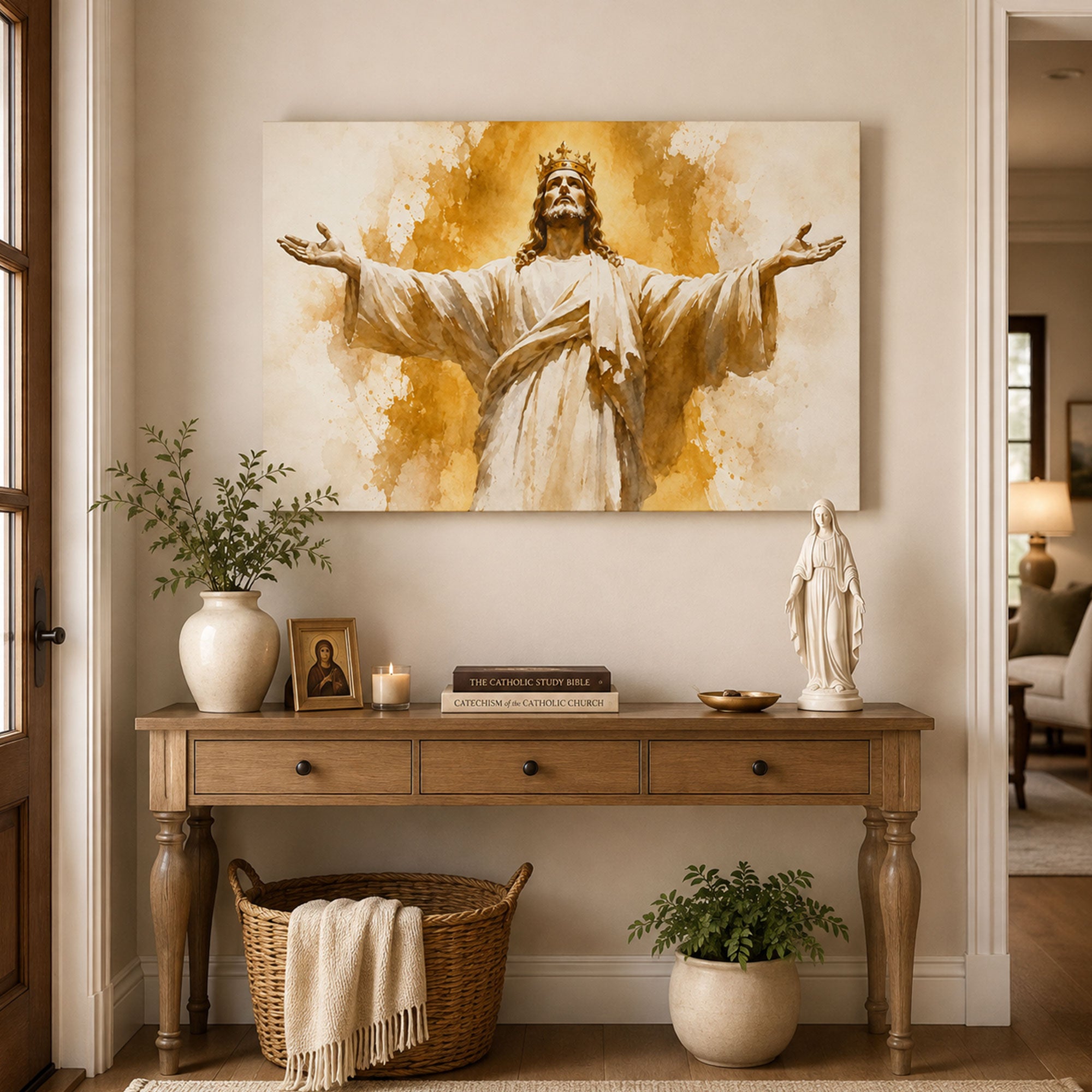 Christ the King with Open Arms Canvas Print, Catholic Christian Home Decor