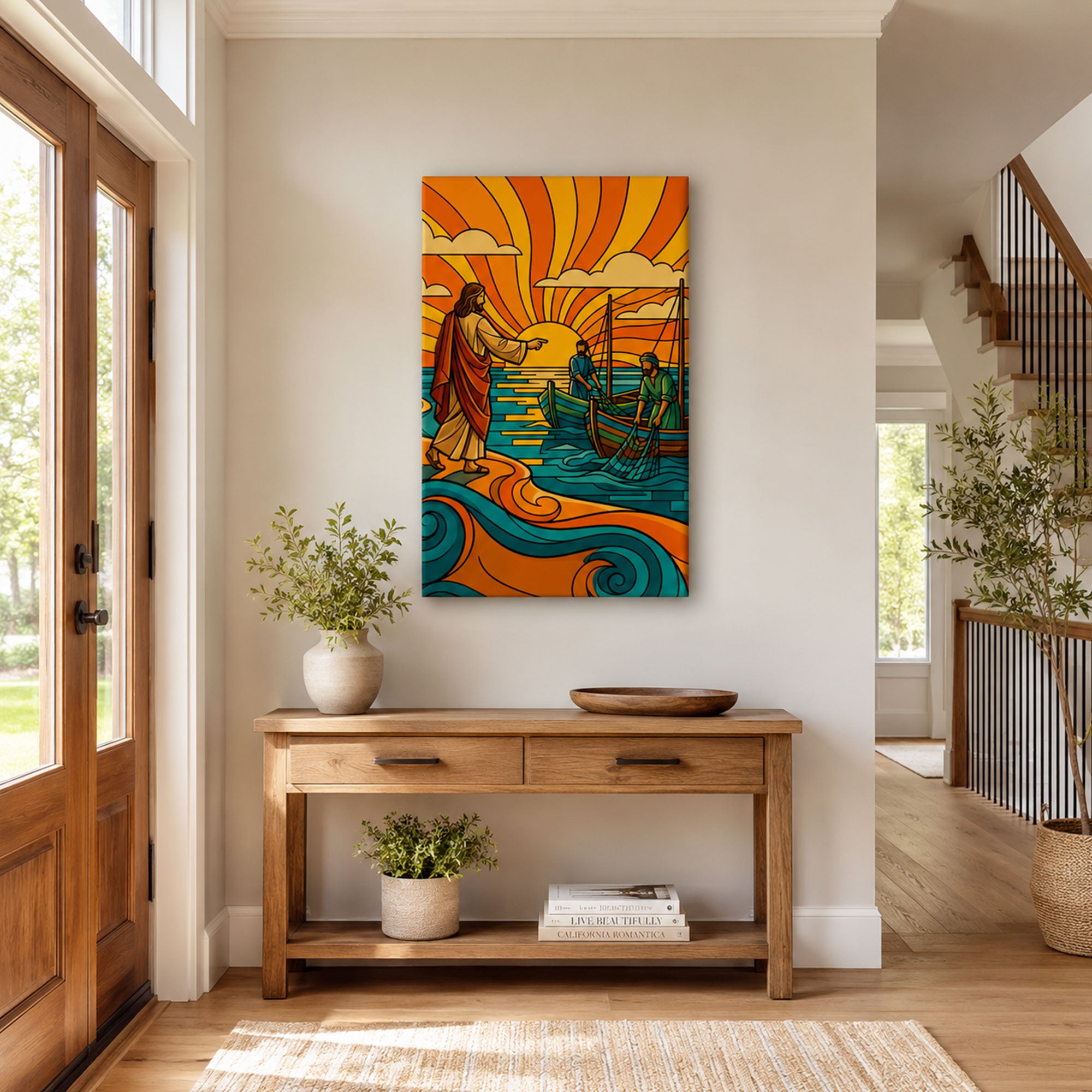 Jesus Calls the Fishermen Canvas Print, Matthew 4:19 Fishers of Men Christian Wall Decor, Faith Gift
