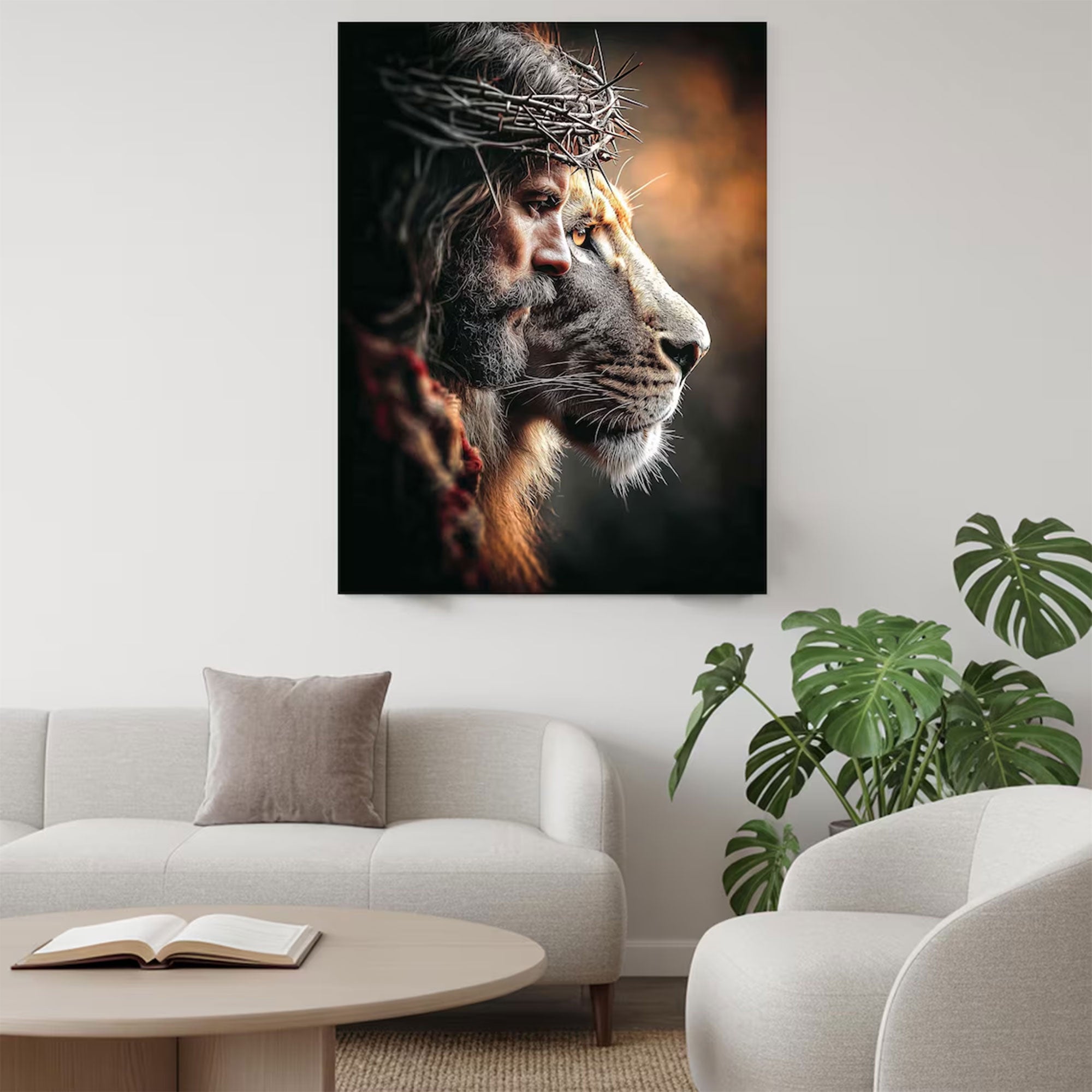 Jesus Lion of Judah Canvas Wall Art, Christian Faith Painting, Religious Home Decor