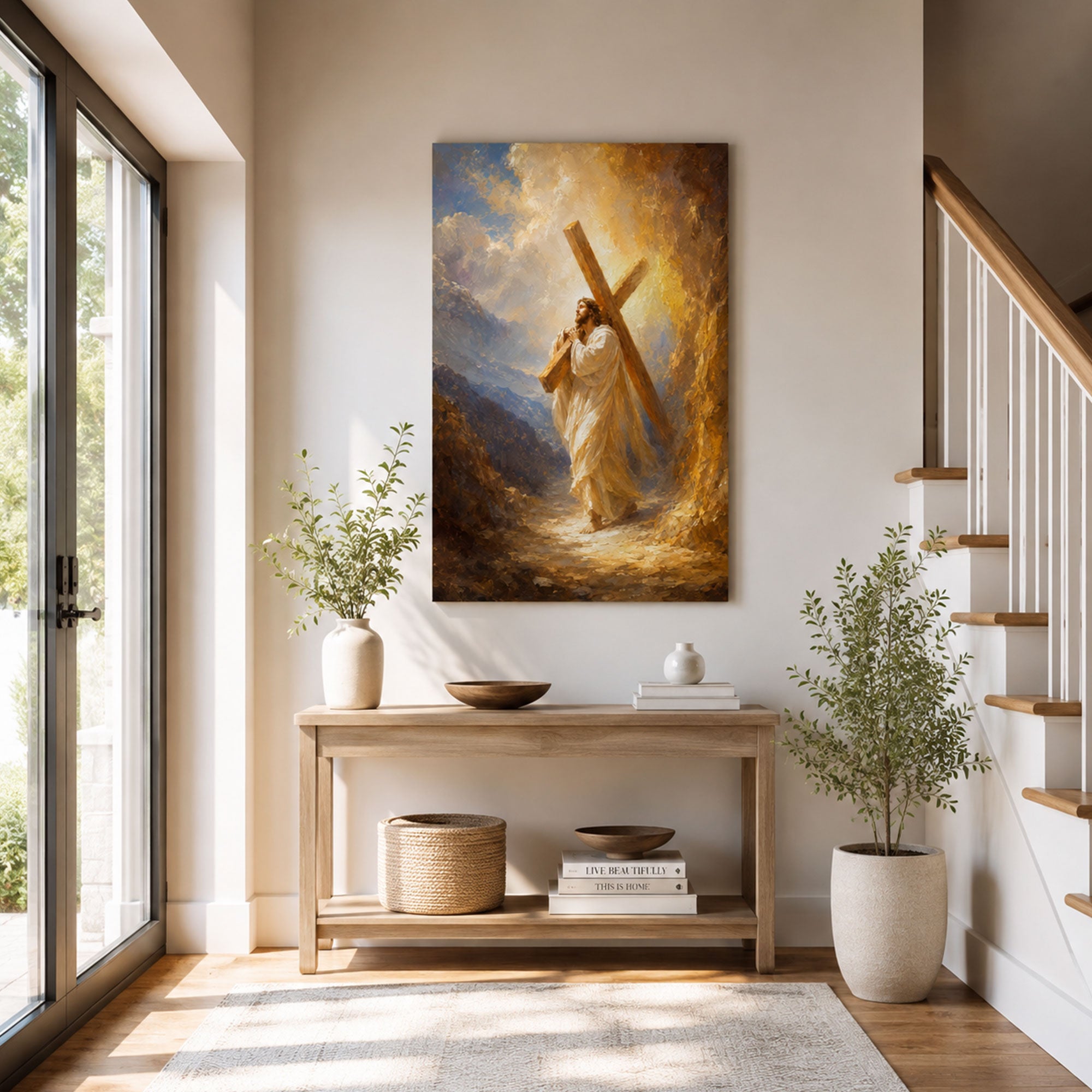 Jesus Carrying the Cross Canvas Print, Way of the Cross Christian Wall Decor, Faith Gift