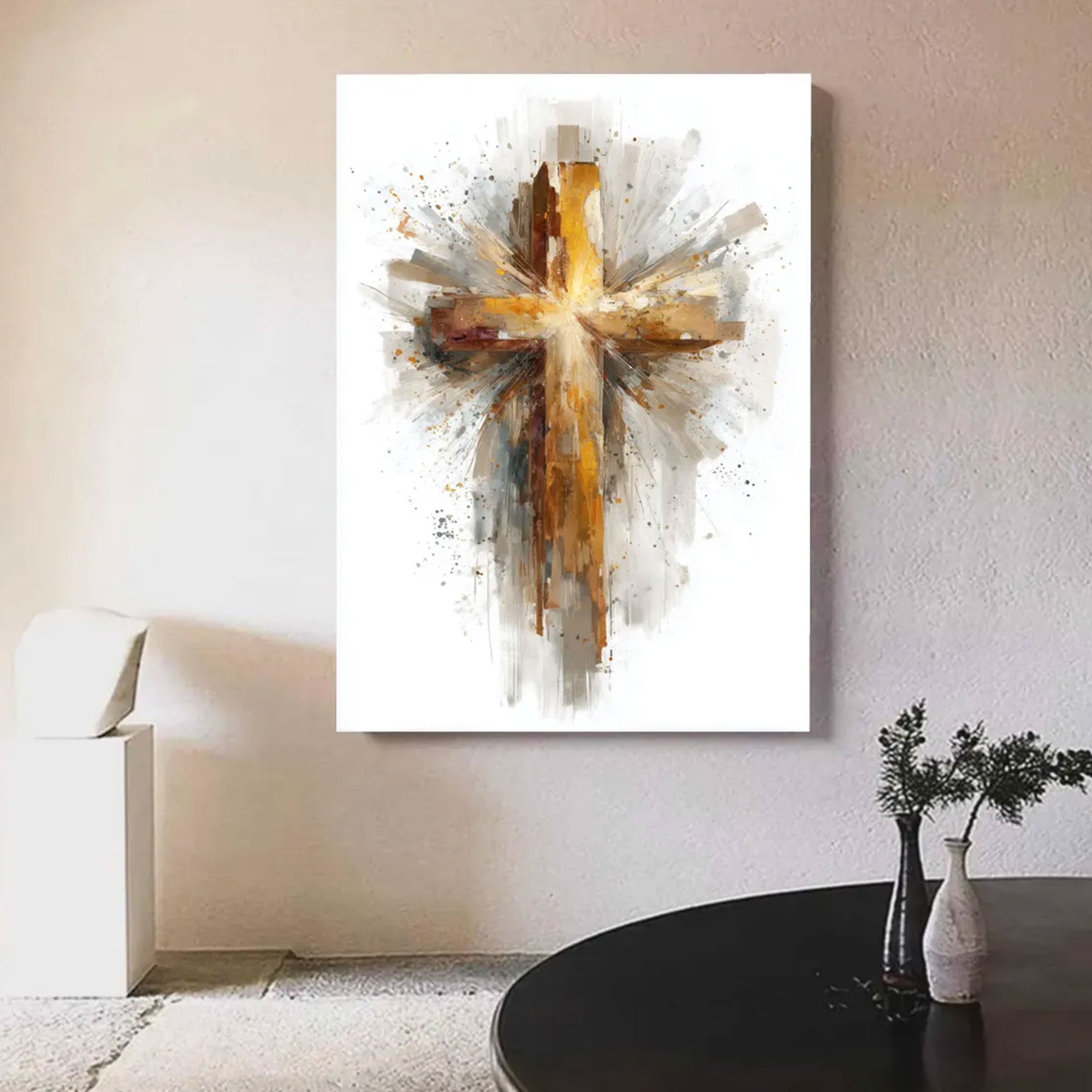 Abstract Cross Canvas Print, Large Christian Wall Art, Oversized Statement Piece, Modern Faith Home Decor, Ready to Hang Inspirational Gift