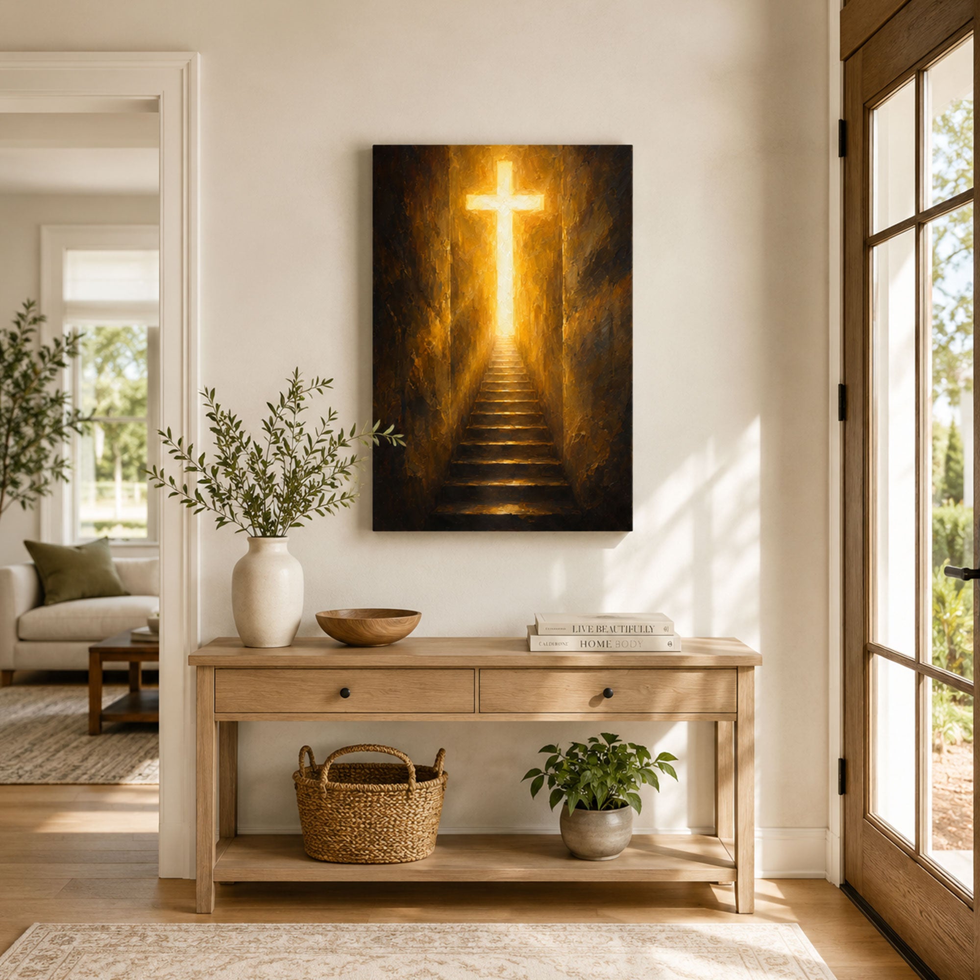 Stairway to the Cross Canvas Print, Jesus Is the Way Christian Wall Decor, Faith Gift