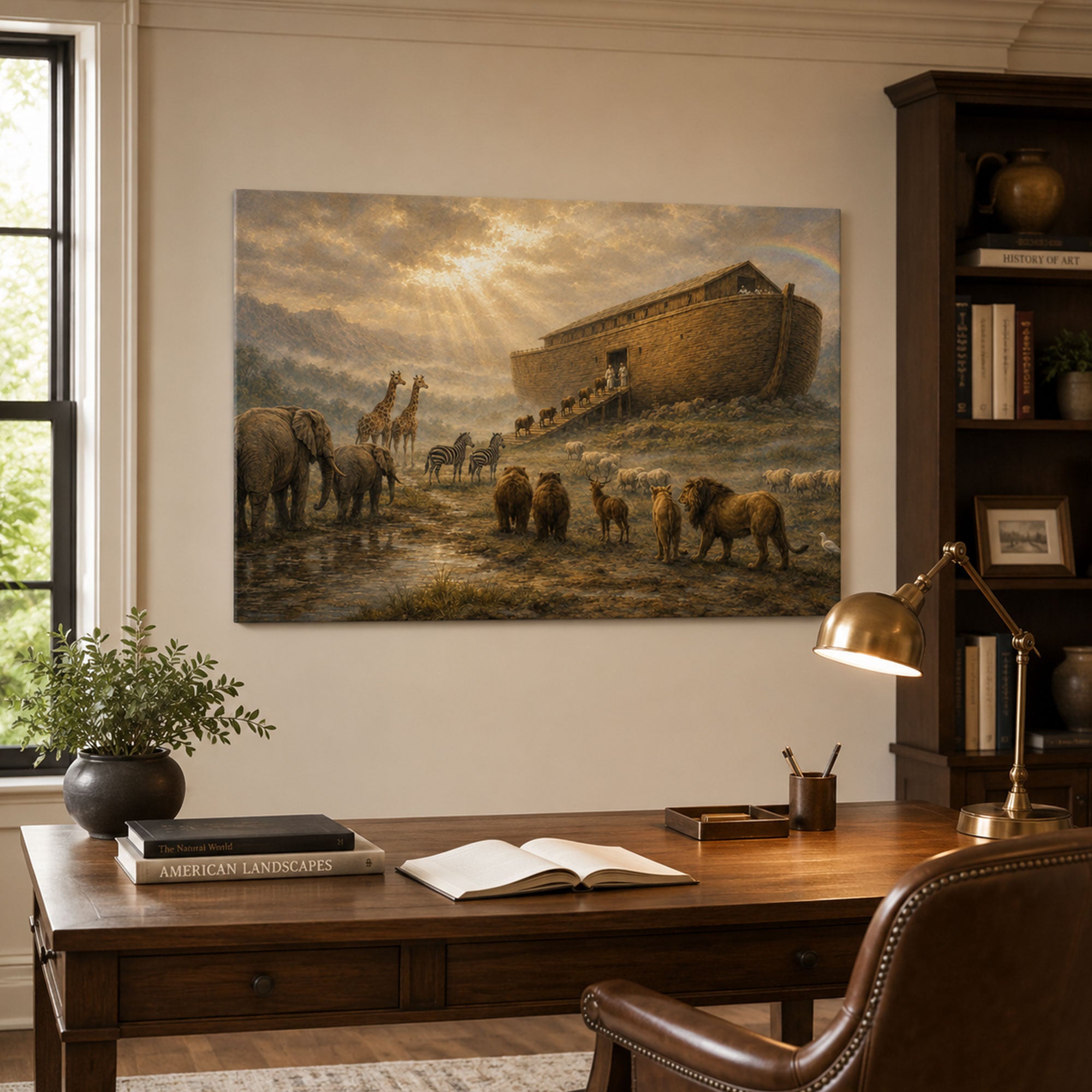 Noah’s Ark Panoramic Canvas Print, Bible Story Christian Wall Art, Faith Home Decor Gift