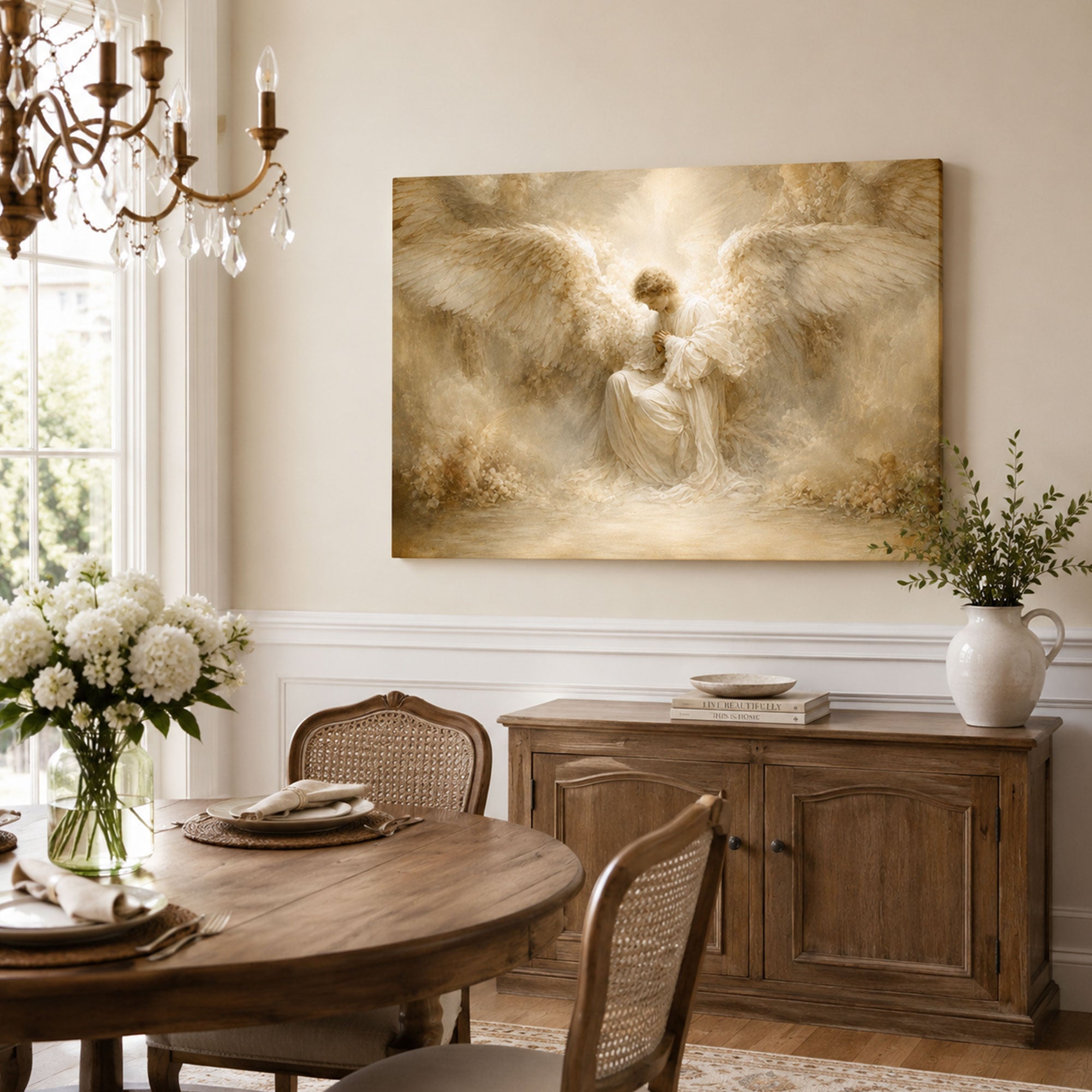 Angel Wings Prayer Canvas Print, Soft Christian Faith Wall Decor