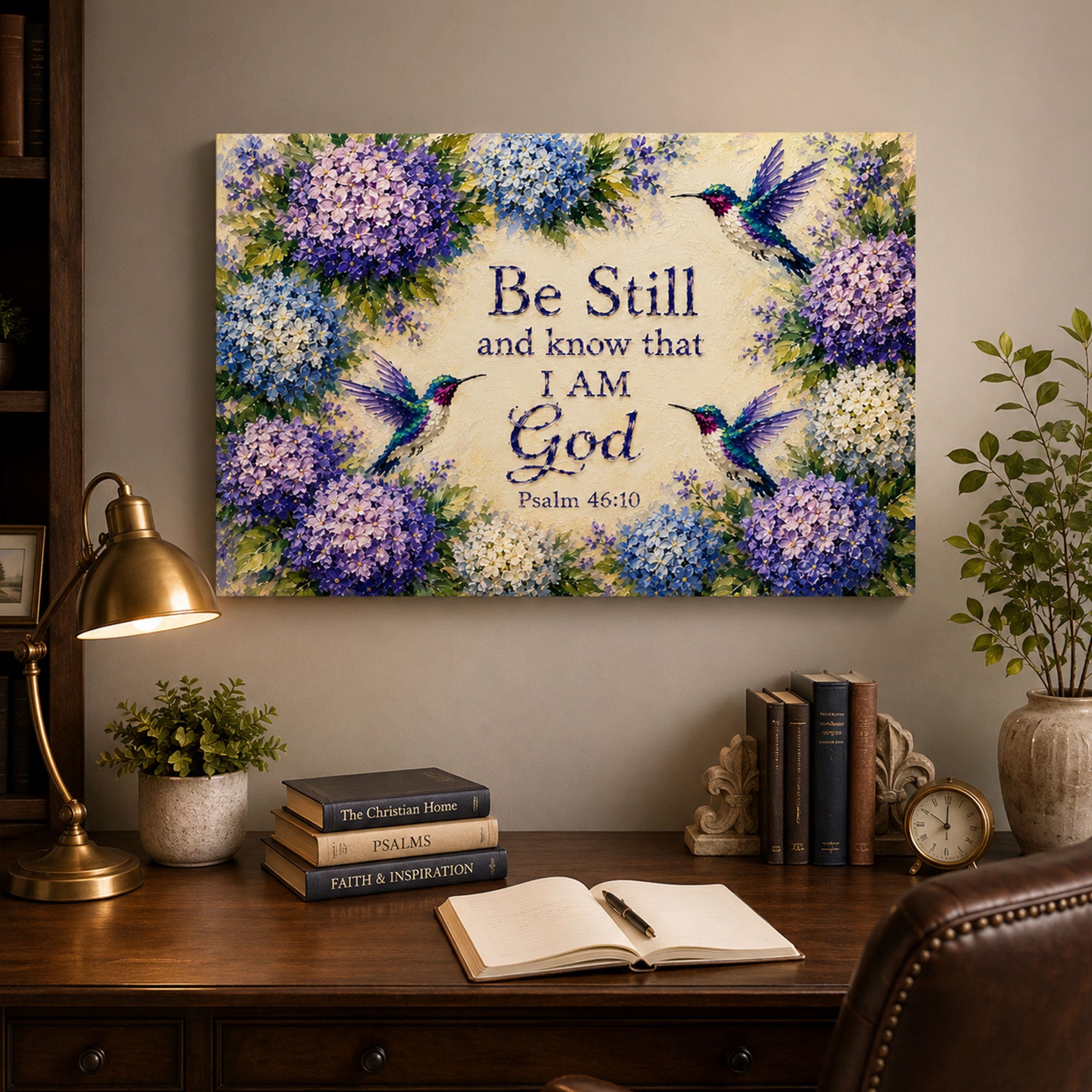 Be Still Psalm 46:10 Canvas Print, Hummingbird Floral Christian Scripture Wall Art, Peaceful Faith Home Decor