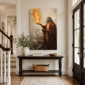 Moses and the Divine Flame Canvas Print, Exodus Christian Faith Decor