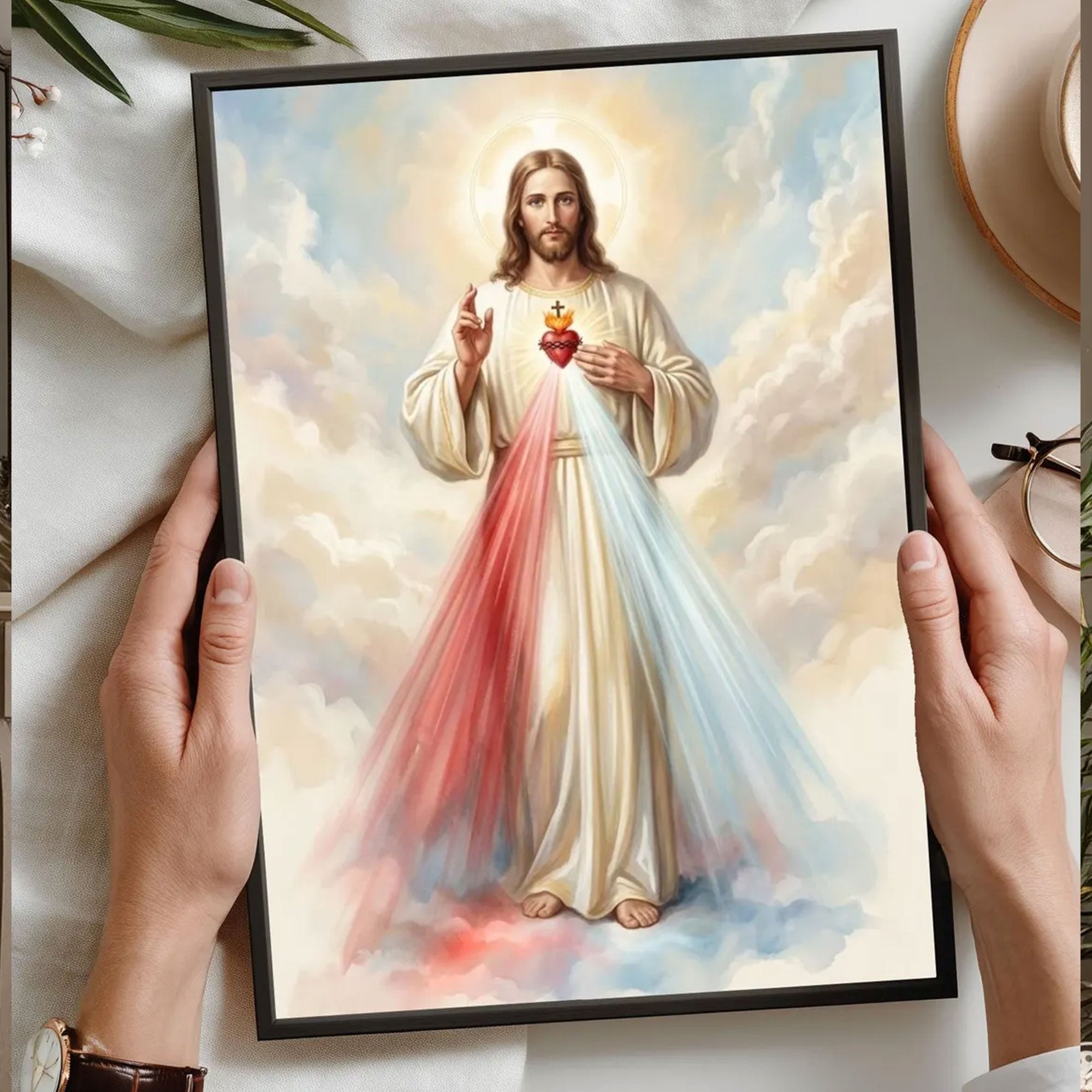 Divine Mercy Sacred Heart of Jesus Canvas Print, Christian Wall Art Catholic Decor