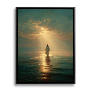 Jesus Walking on Water Canvas Print, Faith Over Fear Christian Wall Art, Divine Light Ocean Scene, Spiritual Home Decor, Inspirational Religious Gift