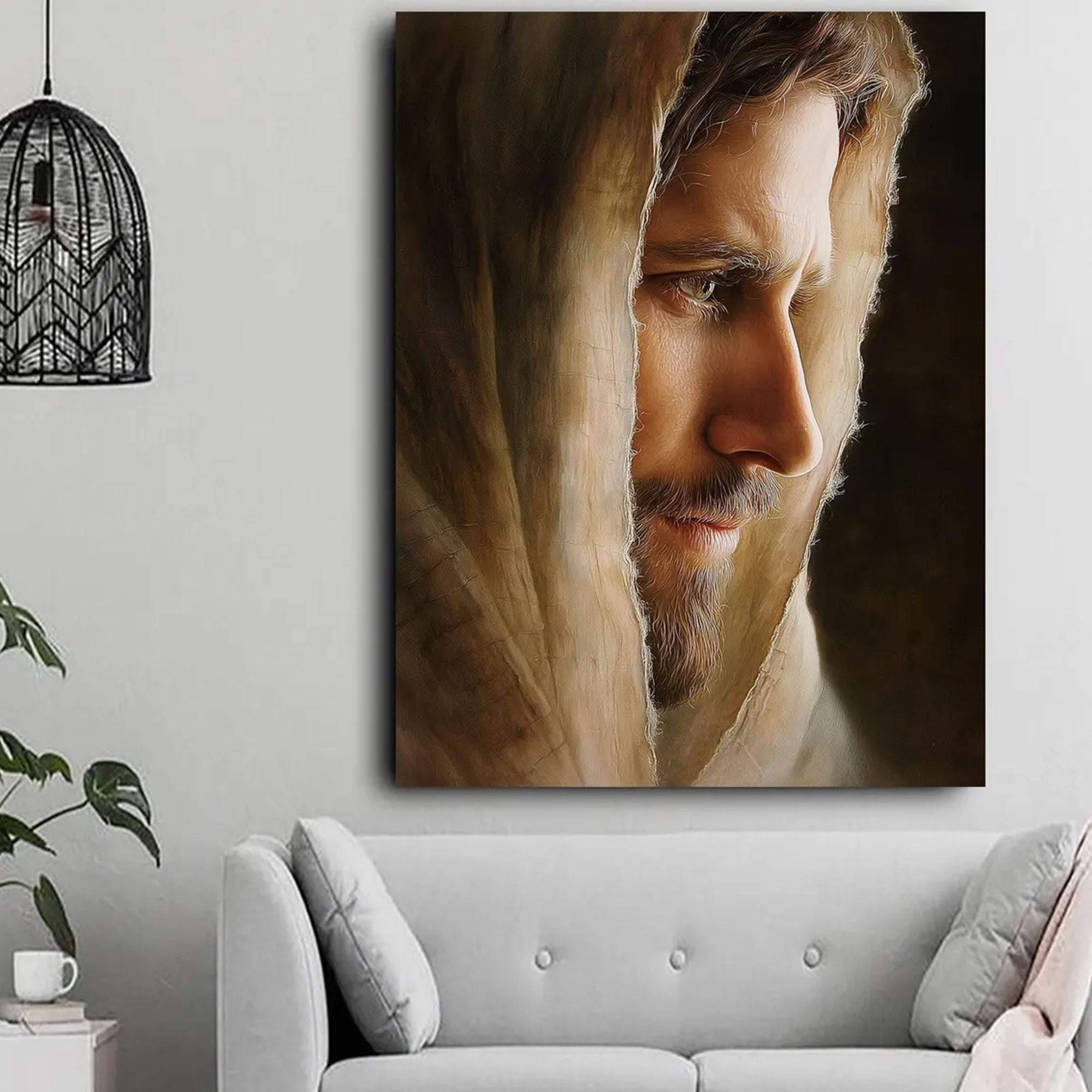 Jesus Christ Face Portrait Canvas Wall Art, Warm Light Christian Decor, Sacred Religious Artwork, Inspirational Faith Home Decor, Spiritual Gift