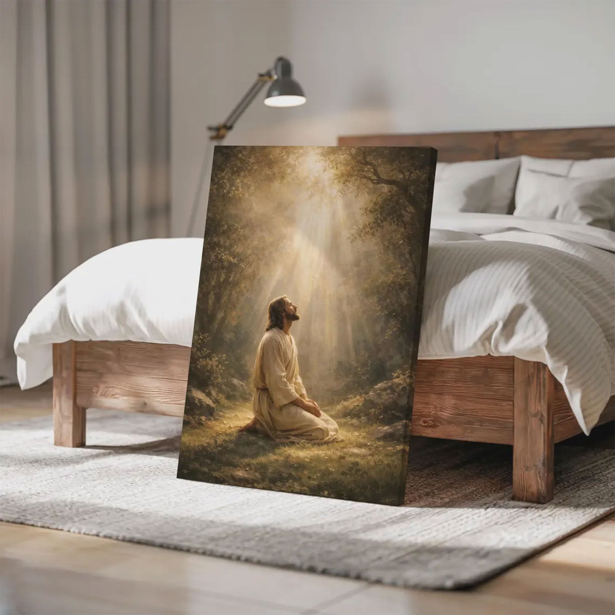 Jesus Praying in Gethsemane Wall Art Canvas, Christian Easter Decor Print