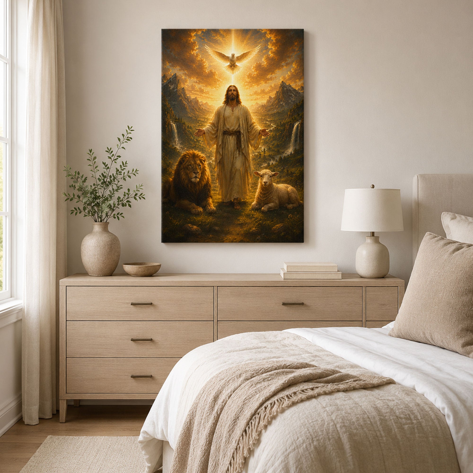 Jesus Christ Lion and Lamb Canvas Print, Prince of Peace Christian Wall Decor, Faith Gift