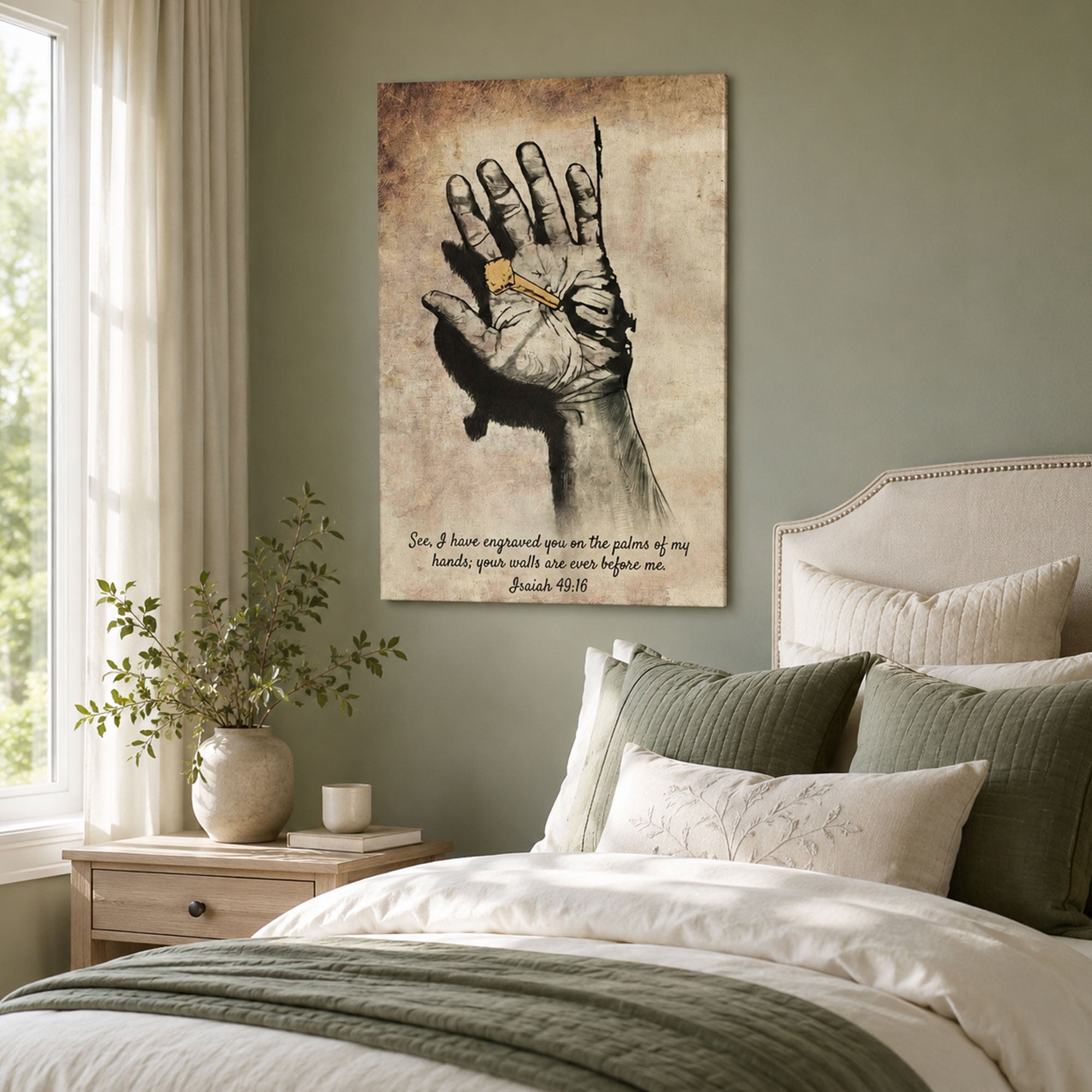 Isaiah 49:16 Canvas Print, “I Have Engraved You on the Palms of My Hands” Christian Wall Art, Scripture Faith Decor