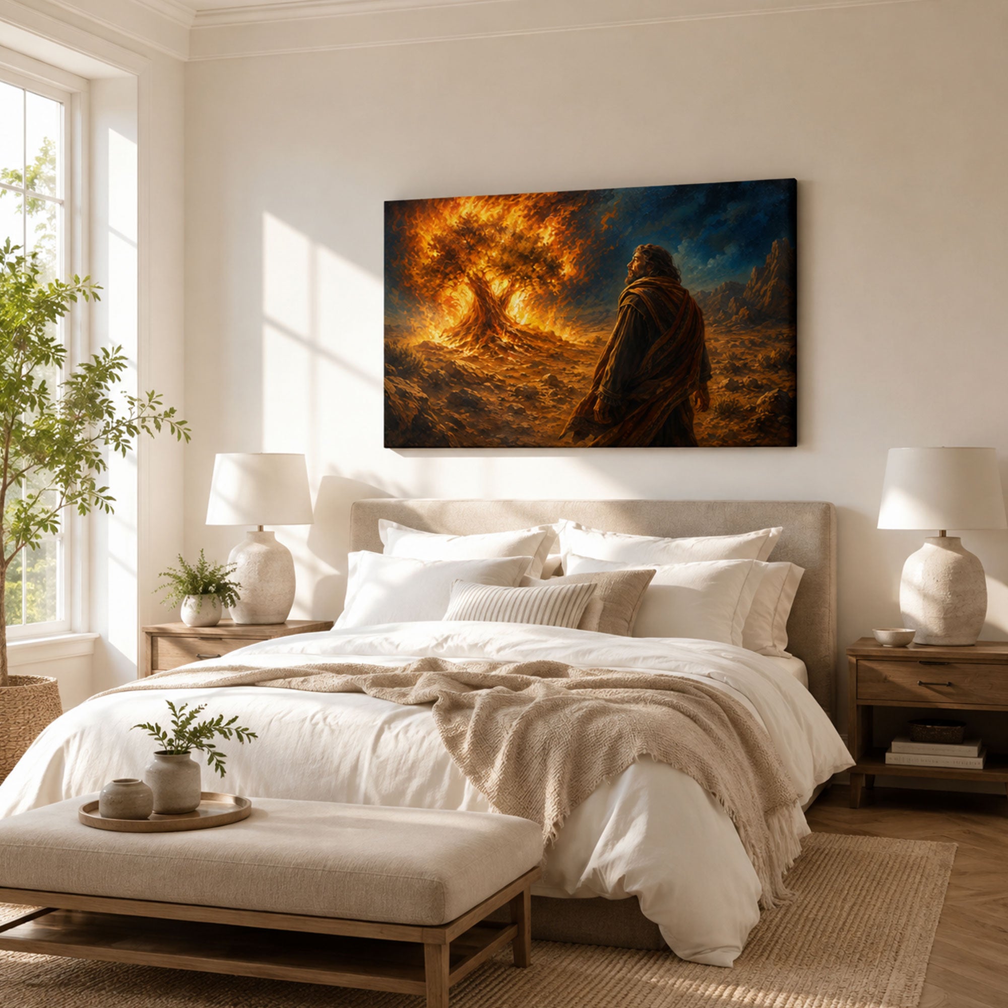 Moses and the Burning Bush Canvas Print, Exodus 3 Christian Wall Decor, Bible Faith Gift