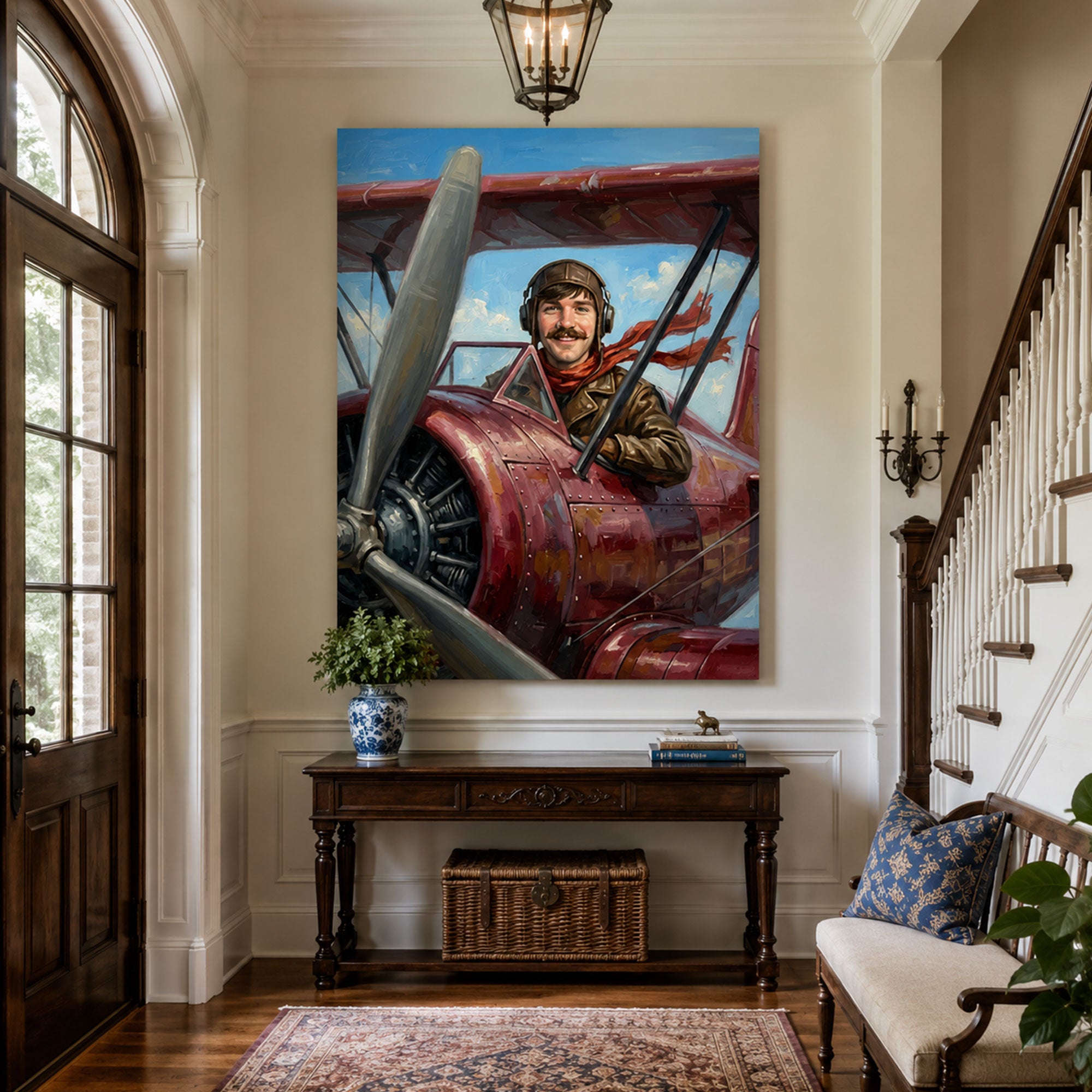 Custom Face For Dad Sky Captain Canvas, Personalized Pilot Portrait, Funny Father’s Day Gift