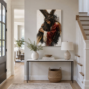 Jesus Carrying the Cross Canvas Print, Crown of Thorns Christian Wall Decor, Catholic Faith Gift