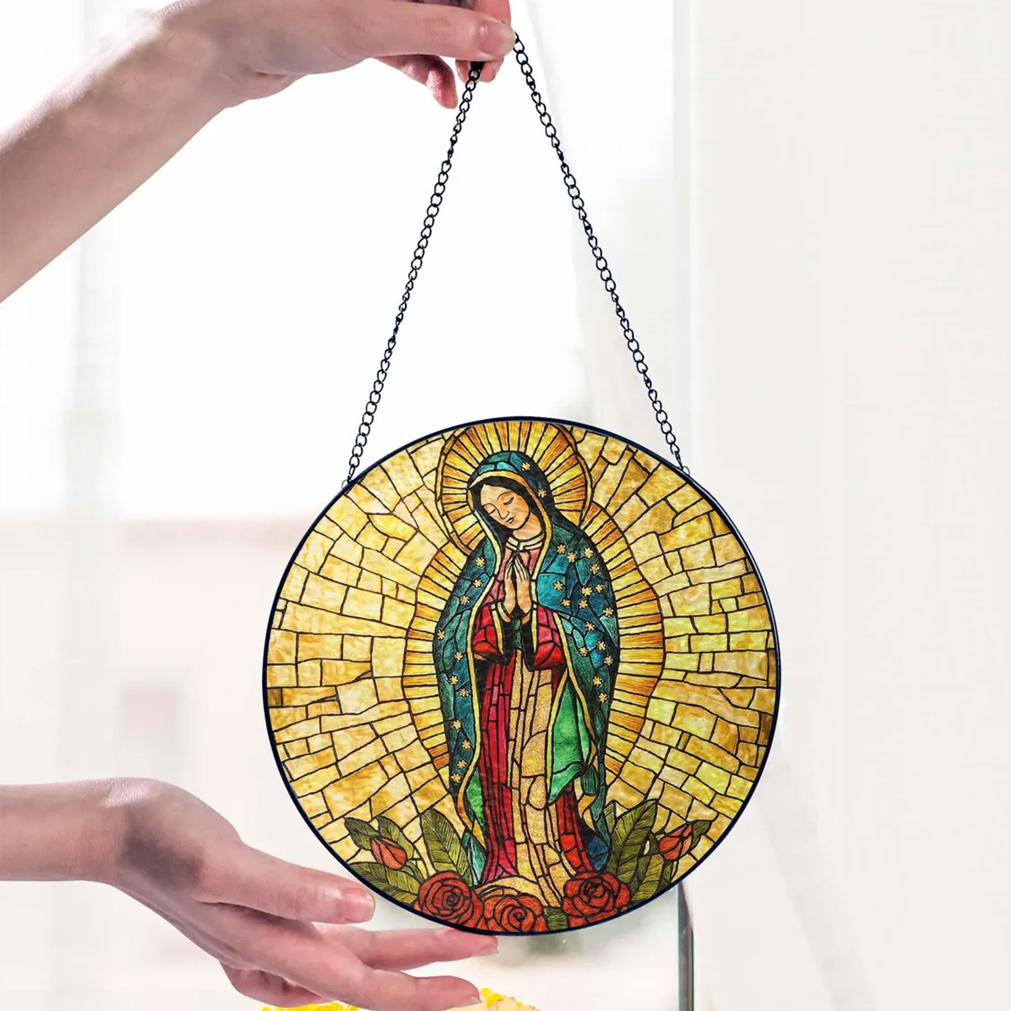 Our Lady of Guadalupe Stained Glass Suncatcher, Virgin Mary Catholic Window Hanging, Blessed Mother Religious Gift