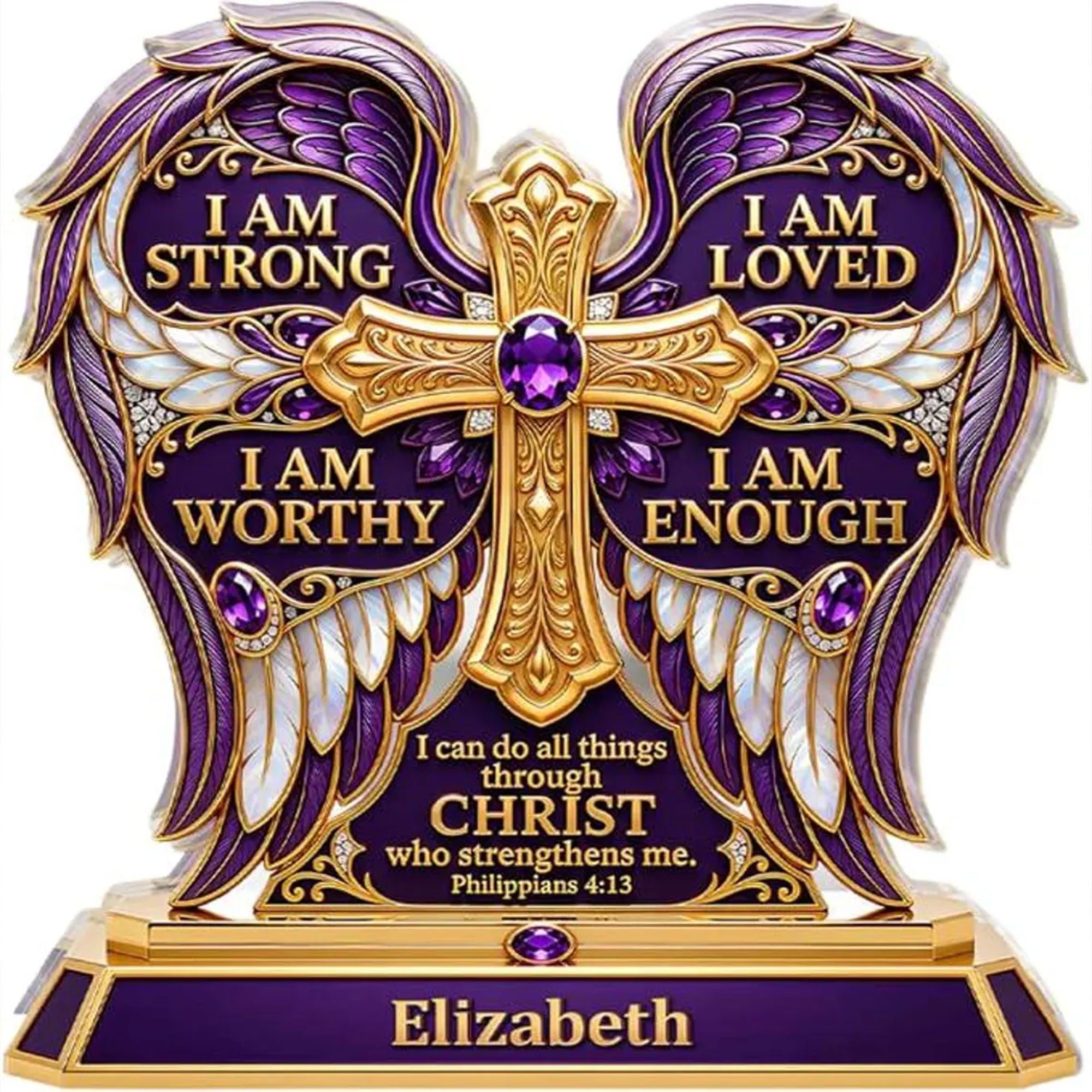 Personalized Philippians 4:13 Acrylic Desk Plaque, I Am Strong I Am Loved Christian Affirmation Gift