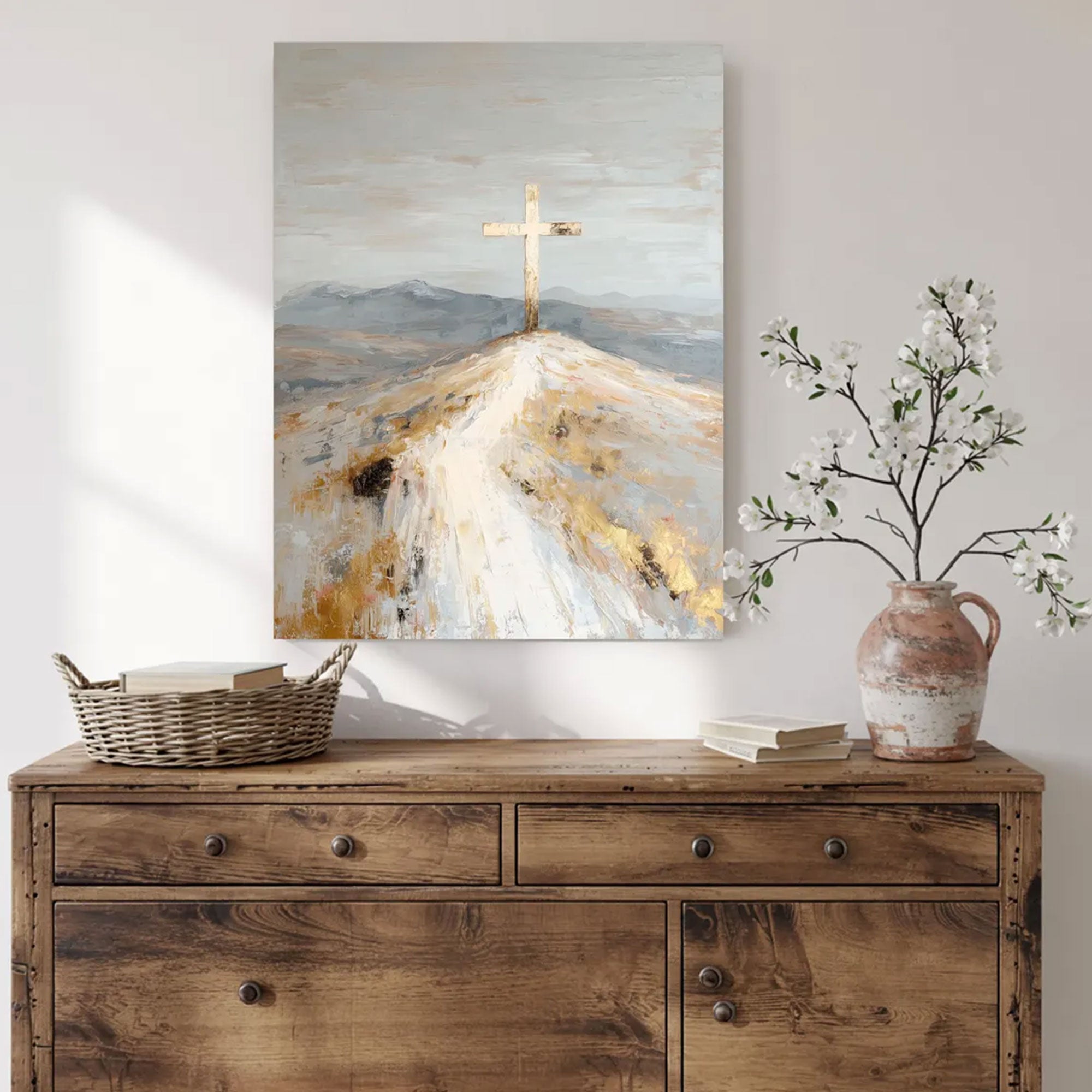 Christian Cross Canvas Print, Abstract Religious Wall Art, Faith Hope Spiritual Home Decor, Inspirational Christian Gift