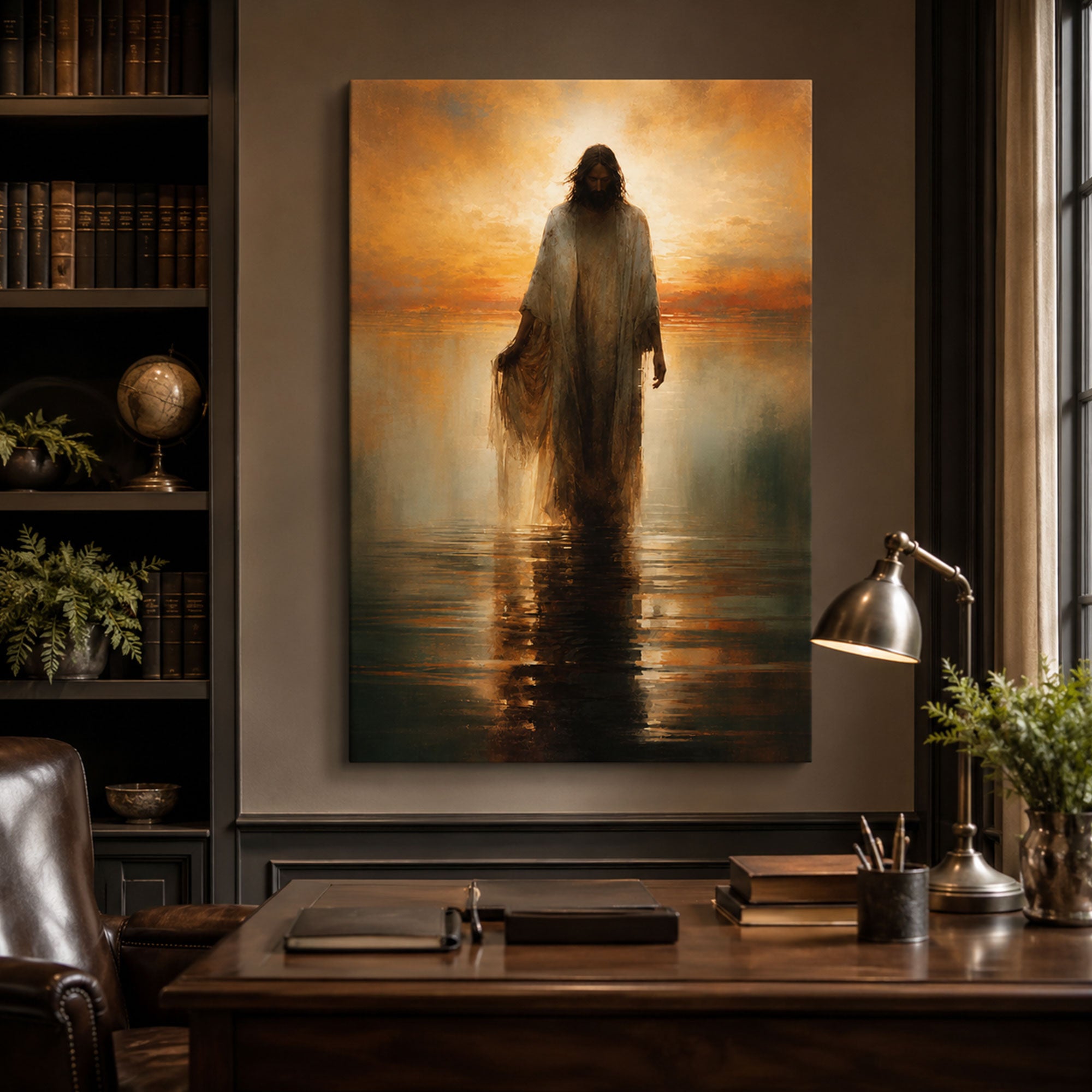 Jesus Walking on Water Canvas Print, Peaceful Christian Wall Art, Faith Home Decor
