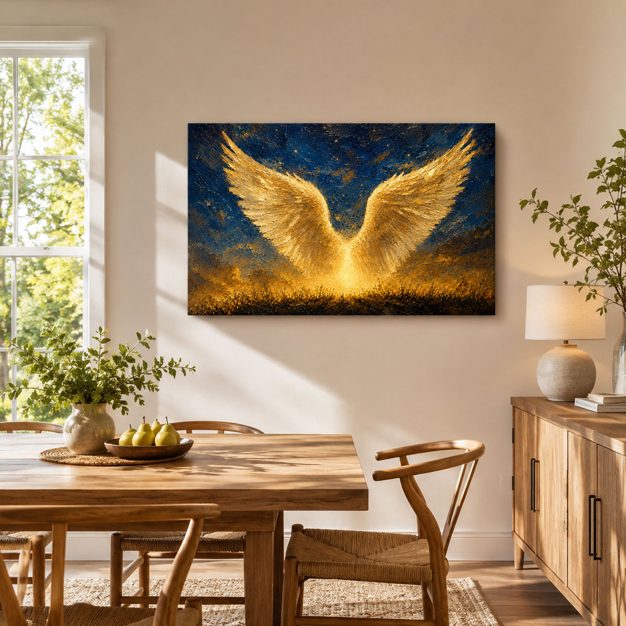 Golden Angel Wings Canvas Print, Guardian Angel Christian Wall Decor, Faith and Protection Gift
