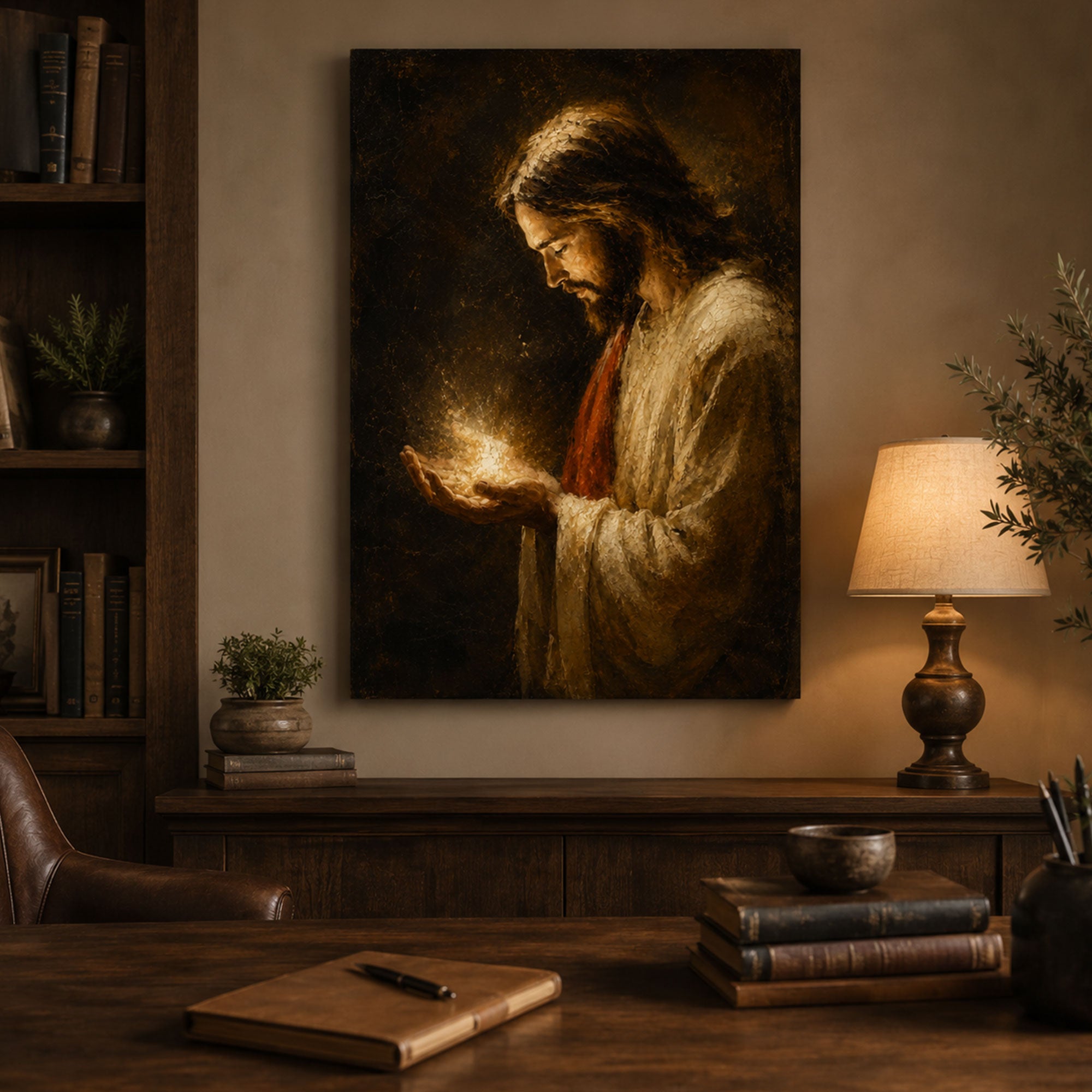 Jesus Holding Divine Light Canvas Print, Light of the World Christian Wall Art, Faith Home Decor