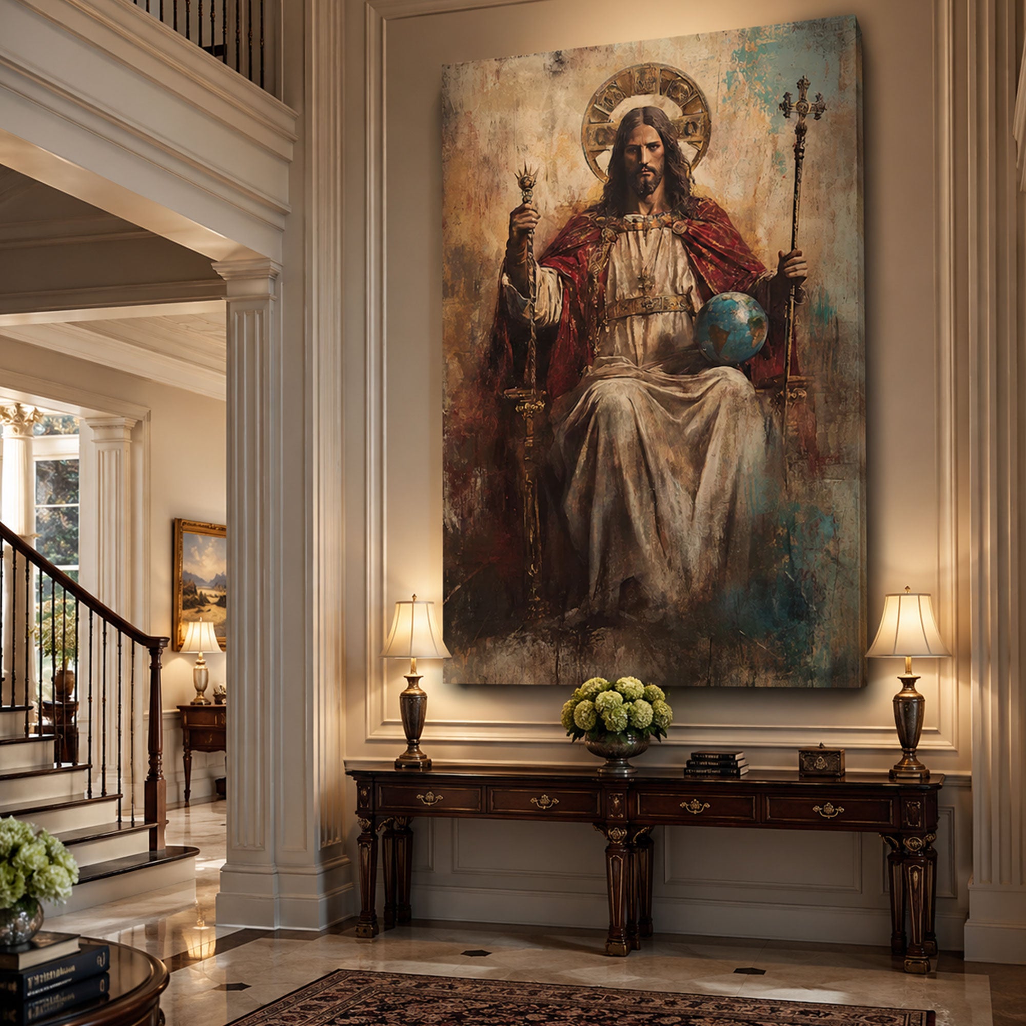 Christ the King Enthroned Redeemer of the World Canvas Print Renaissance Christian Wall Art Regal Religious Decor