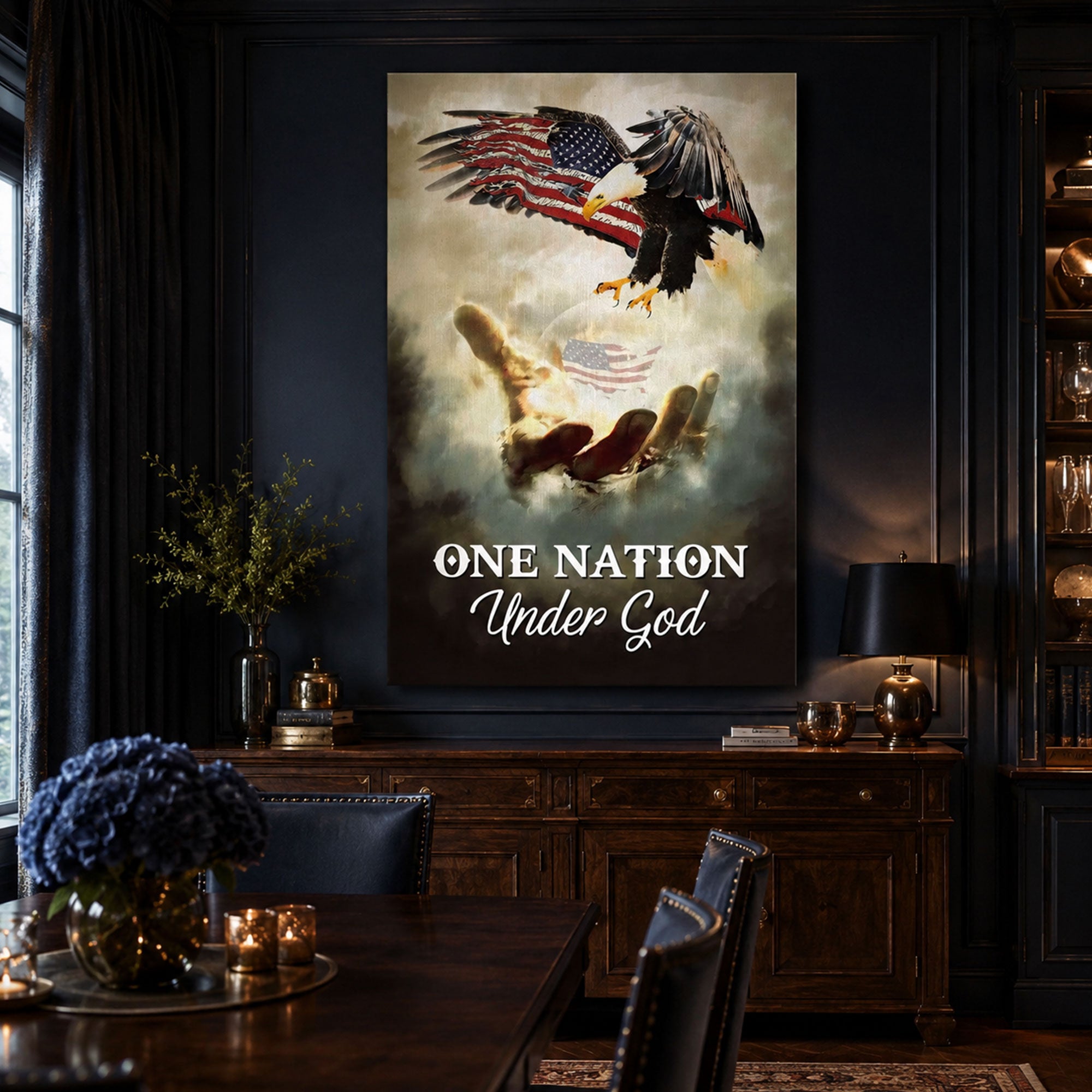 One Nation Under God Canvas Print, Patriotic Christian Wall Art, American Faith Decor, Inspirational Scripture Artwork