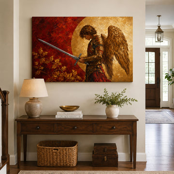 St. Michael the Archangel Panoramic Canvas Print, Catholic Warrior Angel Wall Art, Faith Home Decor Gift